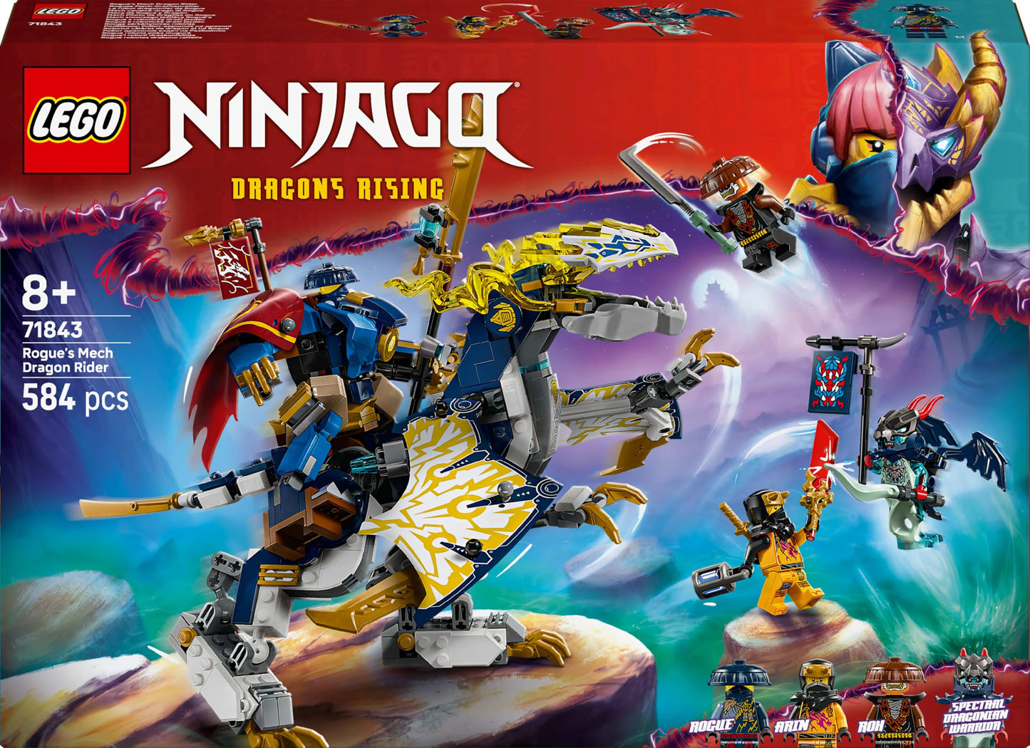 LEGO NINJAGO Rogues Mech Dragon Rider - Ninja toy with dragon, 4 minifigures, and equipment - Gift idea for boys and fans of Dragon's Rise aged 8+ - 71843