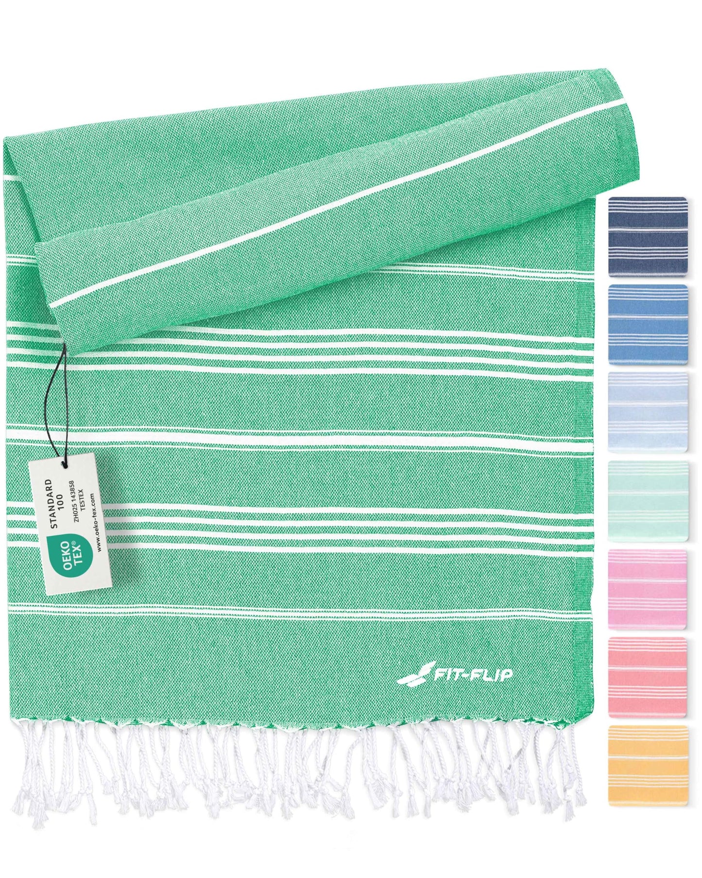 Fit-Flip Turkish peshtemal made of 100% cotton - absorbent and fast drying - perfect for sauna, beach, shower, bath, yoga - Green - 200x200cm Sultan
