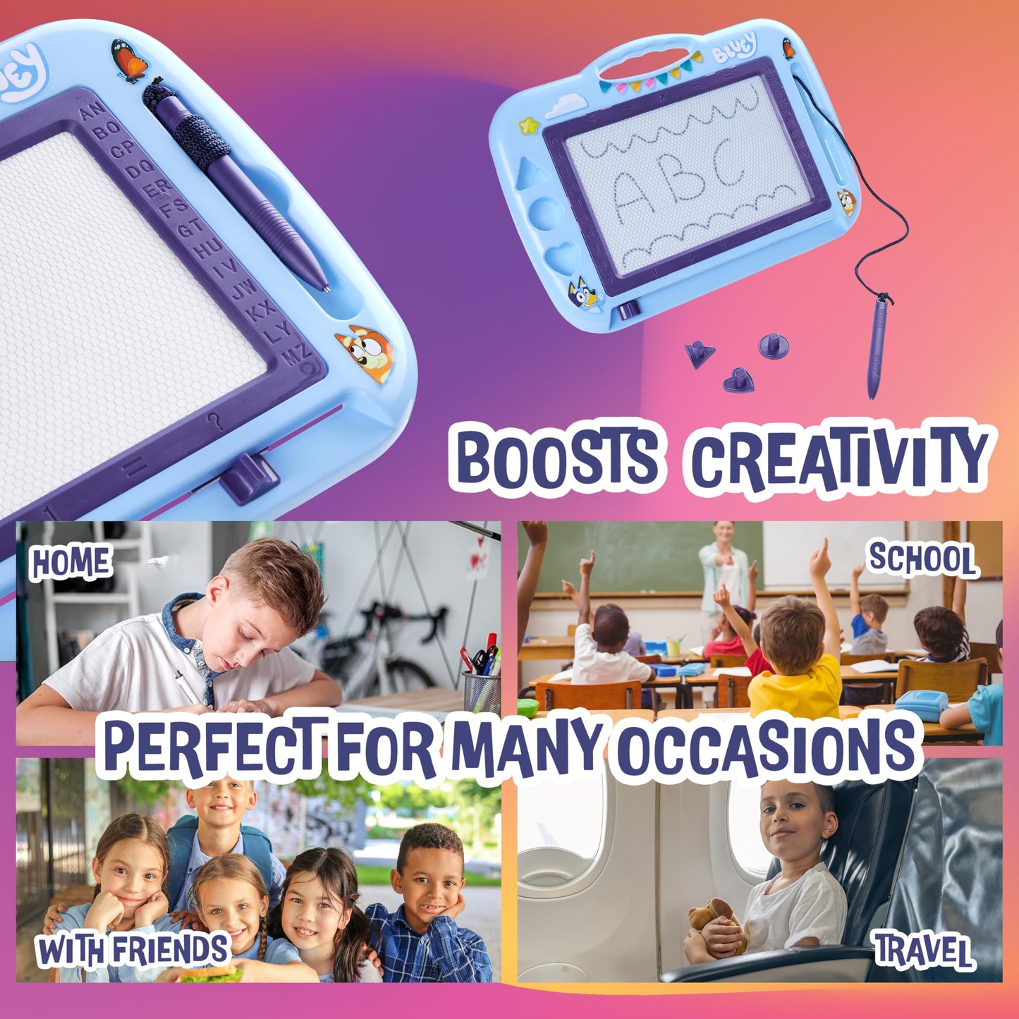 BlueY Magnetic Board Kids - Creative fun with stamps and pen - For kids aged 3 and up - Kids gifts