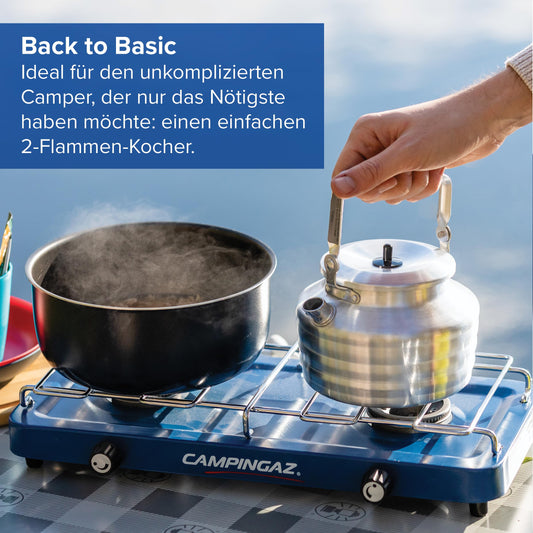 Campingaz Base Camp compact outdoor camping stove, gas stove 2 burners, tabletop stove 3,200 watt, Blue, One size