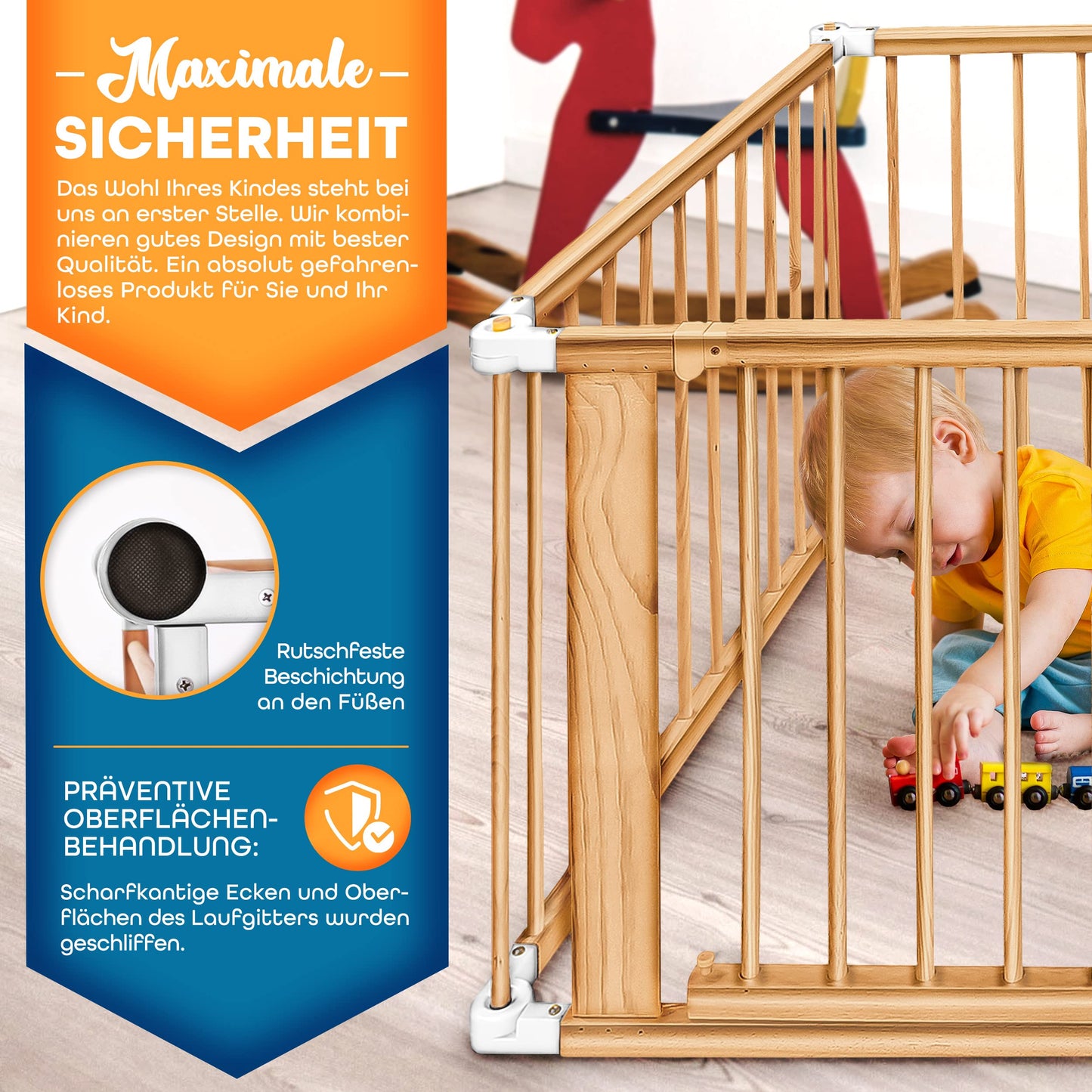 KIDUKU® 7.2 meters baby playpen XXL foldable incl. door | playpen with double locking | safety gate for children incl. 8 elements | playpen shapeable as needed