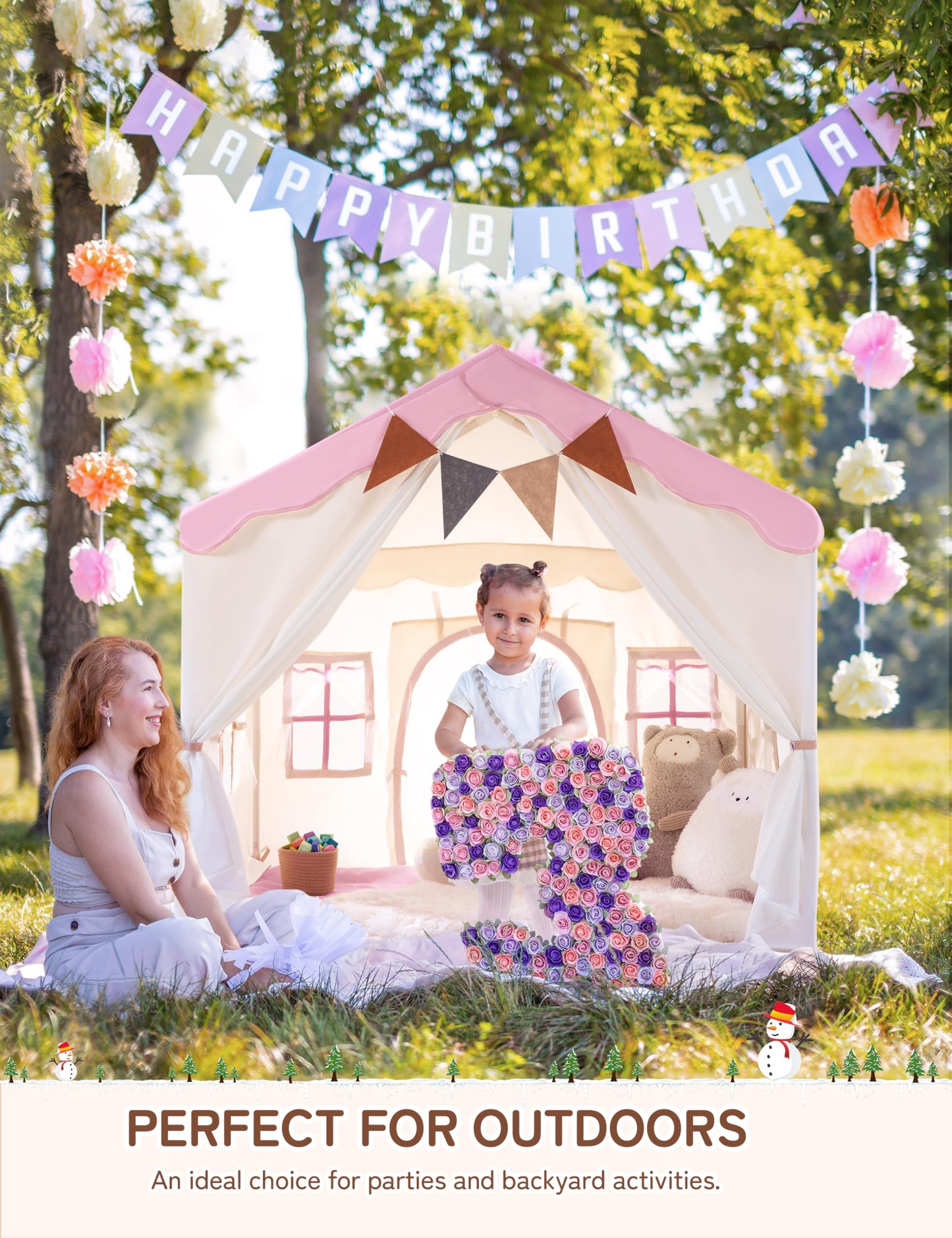 Besrey 2 IN 1 Kids Tent, Children's Playhouse Indoor with Mat and Lights, Kids Bed Tent, Play Tent for Indoors, Princess Tent, Children's Playhouse, Cozy Corner Kids Room Decor from 3 years pink