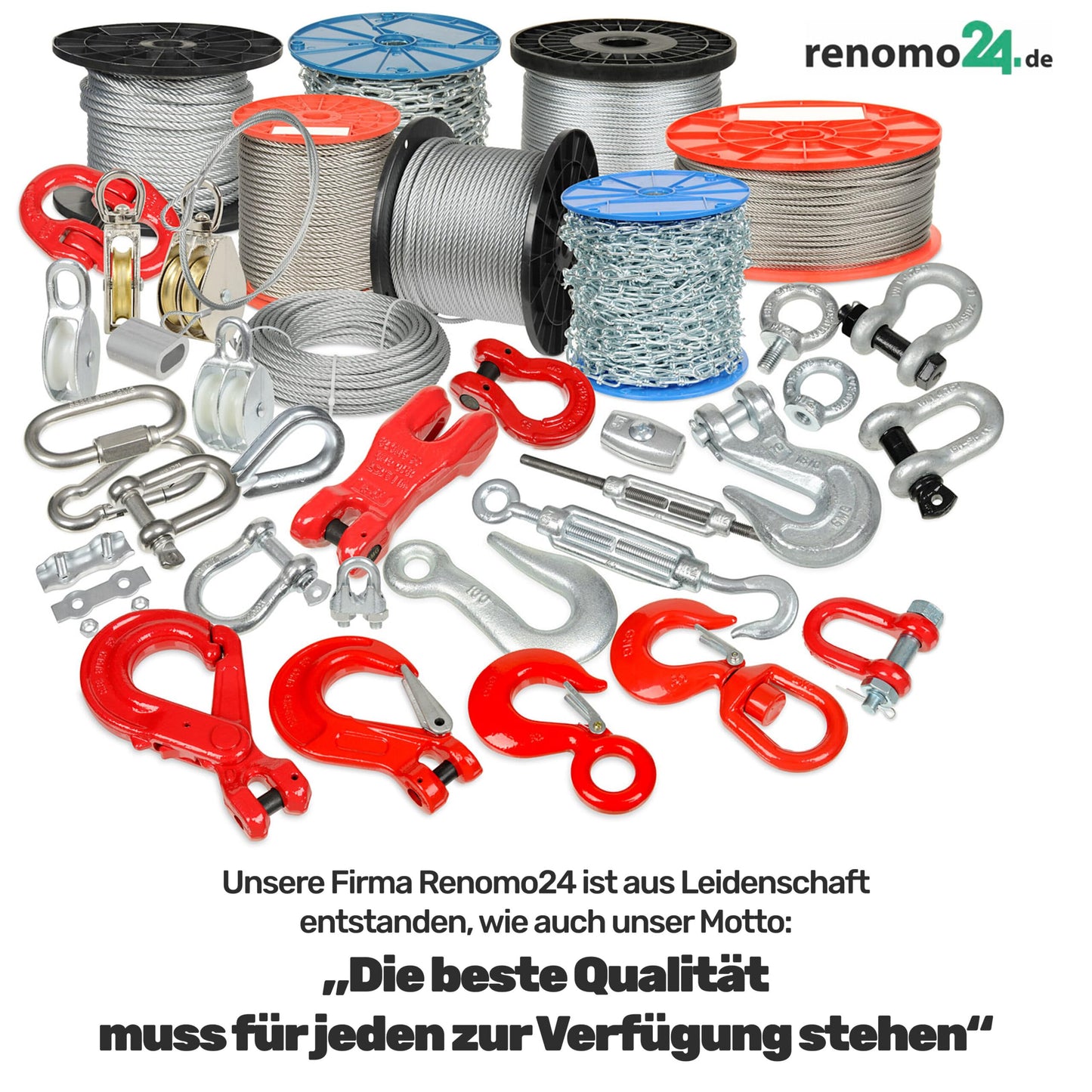 Renomo24 Wire Rope Set 6 - Steel Cable 200m 5mm 6x7 galvanized, 4x Turnbuckle Hook/Eye, 16x Wire Rope Clamps, 16x Thimbles