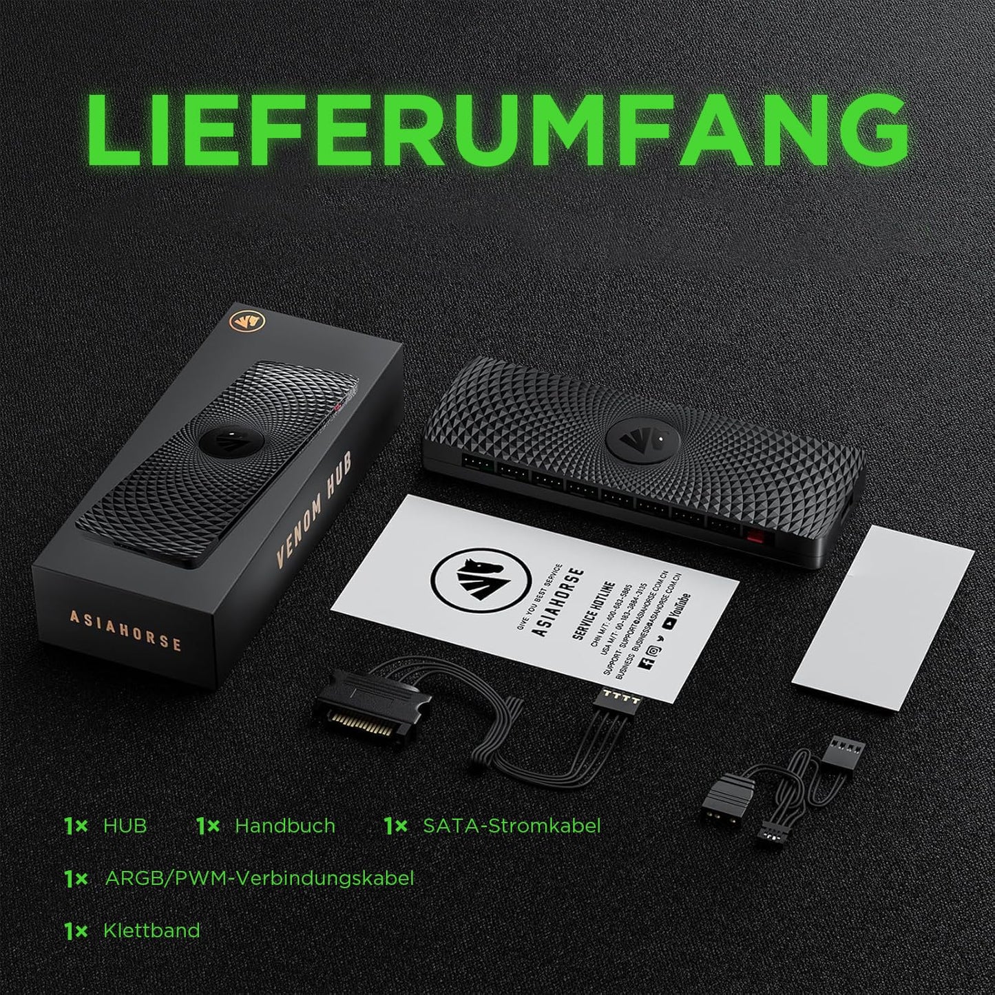 AsiaHorse 2 IN 1 ARGB/PWM 9 Ports Fan Hub, Distributor with SATA Power, PWM Function Fan Adapter, 12V4PIN-PWM and 5V3PIN-ARGB connectors, Motherboard control hub, Cable Management.
