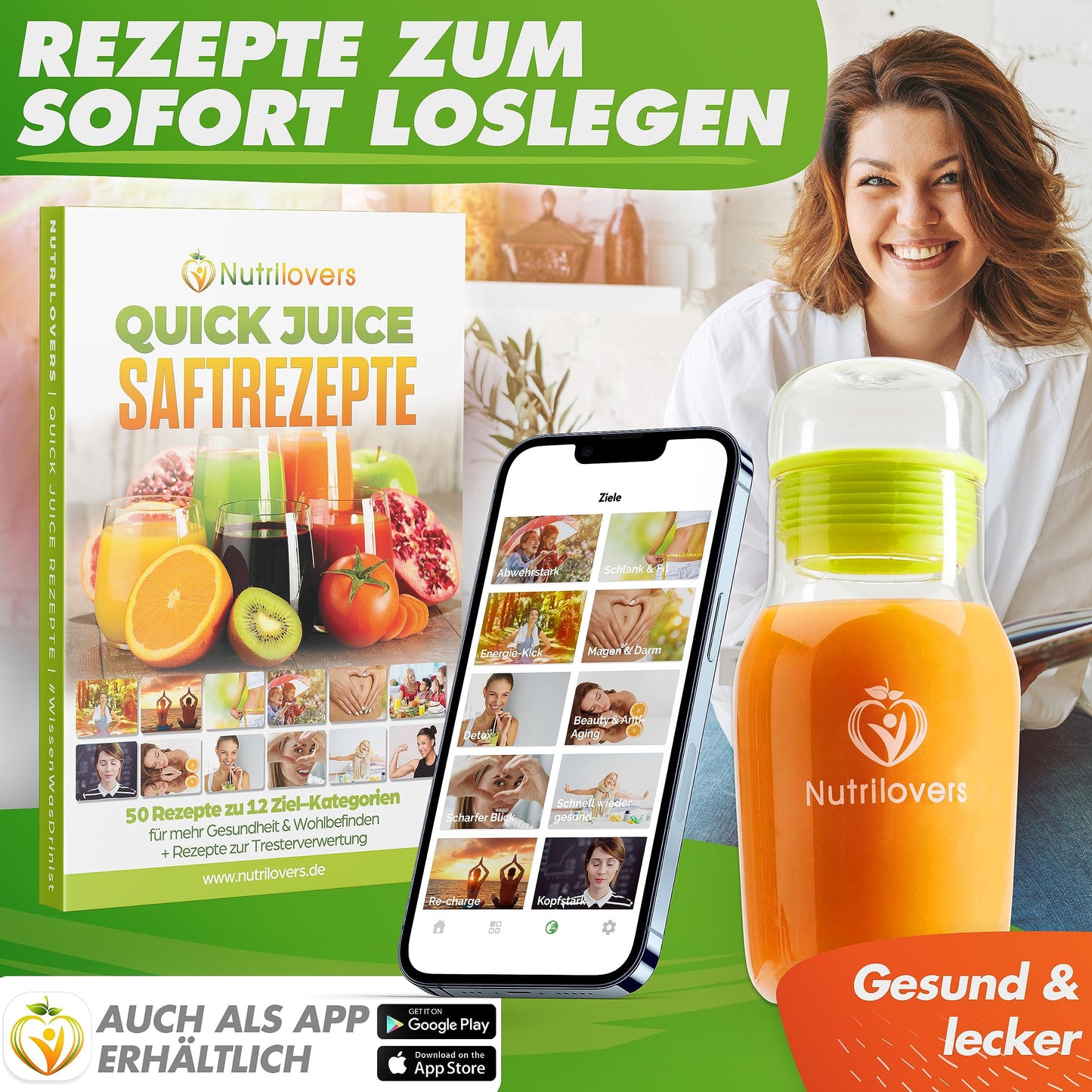 Nutrilovers *award winner* QUICK-JUICER Juicer Stainless Steel for Fruits and Vegetables I XXL chute for juicing whole fruits, 800W, 2 speeds, BPA-free incl. drinking bottle + recipe book & app