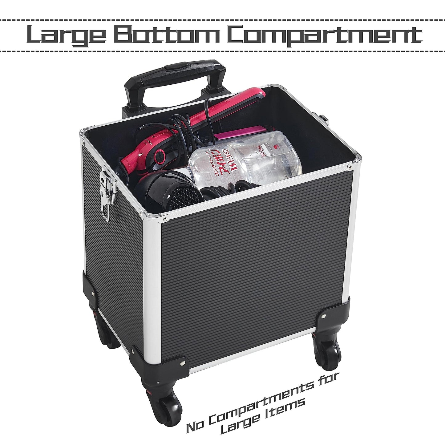 Yaheetech 5-in-1 hard shell cosmetic case, lockable makeup case, large hairdresser case with 360° rotating wheels, ample storage