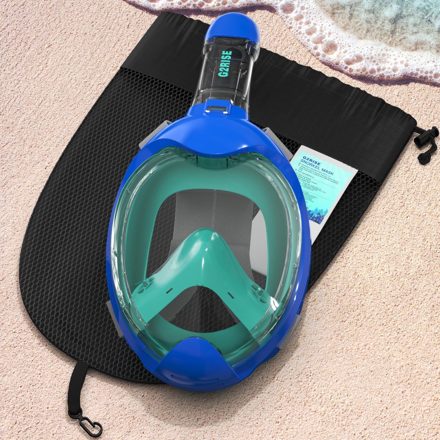 G2RISE® Kids Snorkel Mask, full face diving mask, CO2-safe, anti-fog and dry top snorkel full mask (Blue Green)