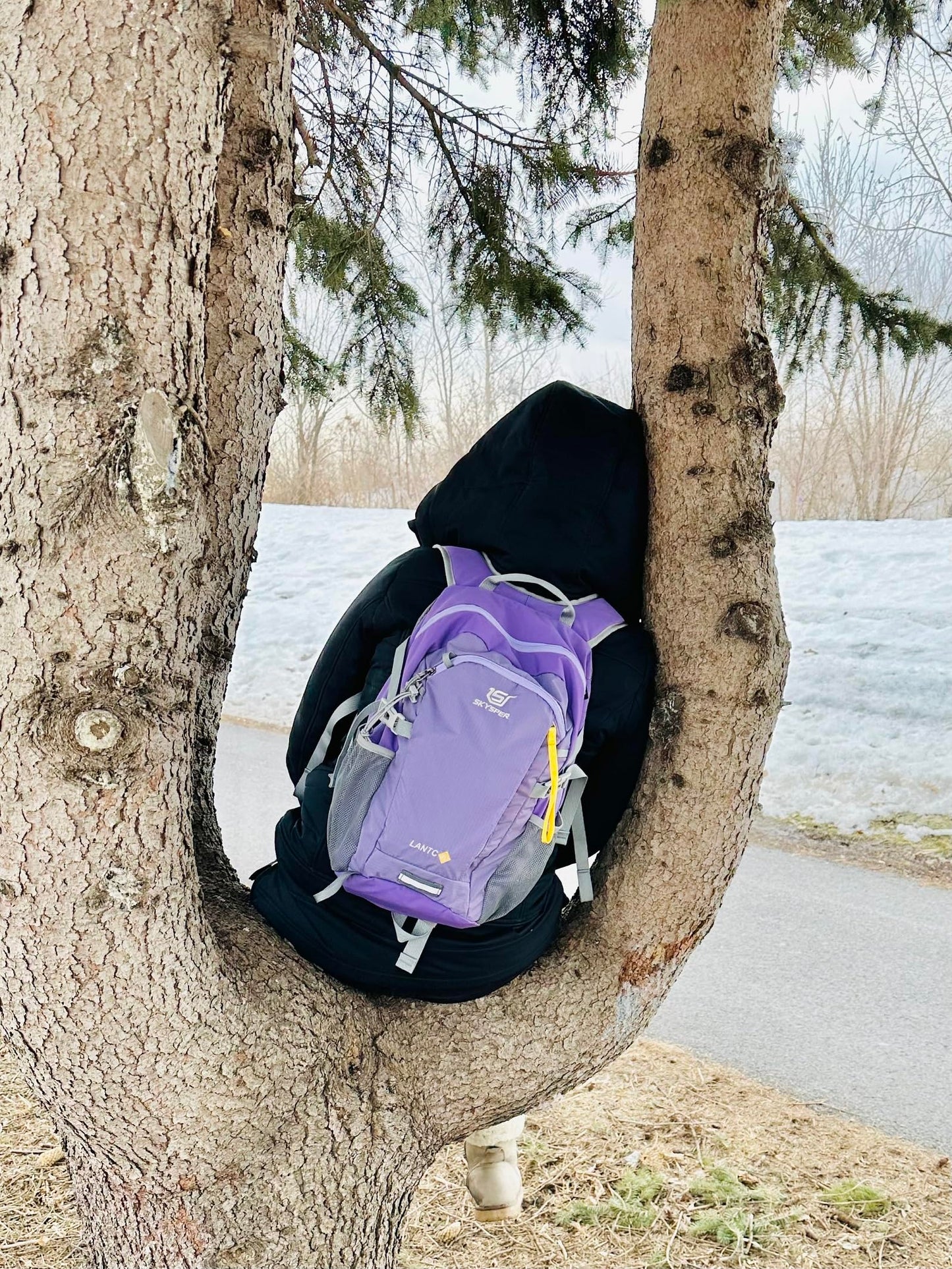 SKYSPER lightweight hiking backpack with back ventilation, made of breathable 3D Air Mesh polyester. Perfect for camping, outdoor activities, and hiking.