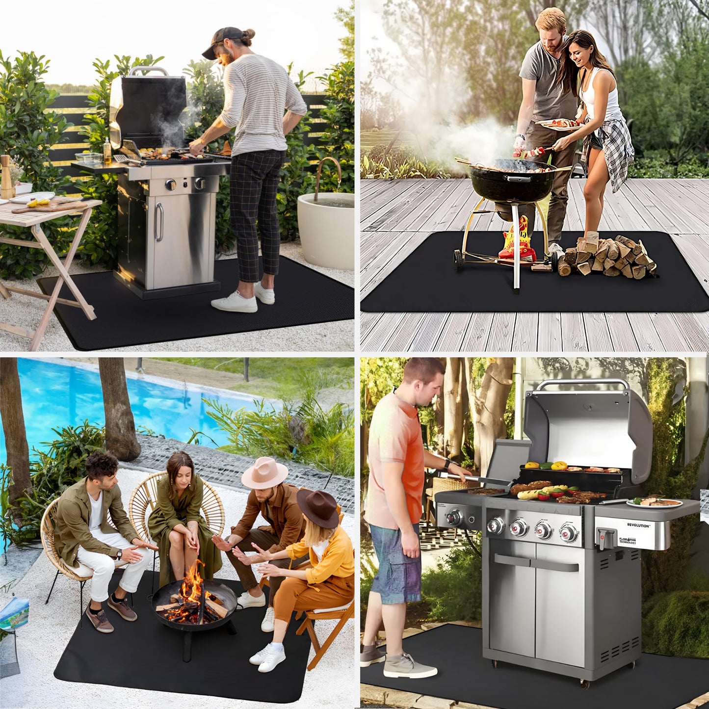 Grill mat for gas grill floor protection 160 x 130 cm | Fire and dirt repellent | Grill base floor mat | Grill carpet outdoor | Grill base floor | Grill mat for gas grill