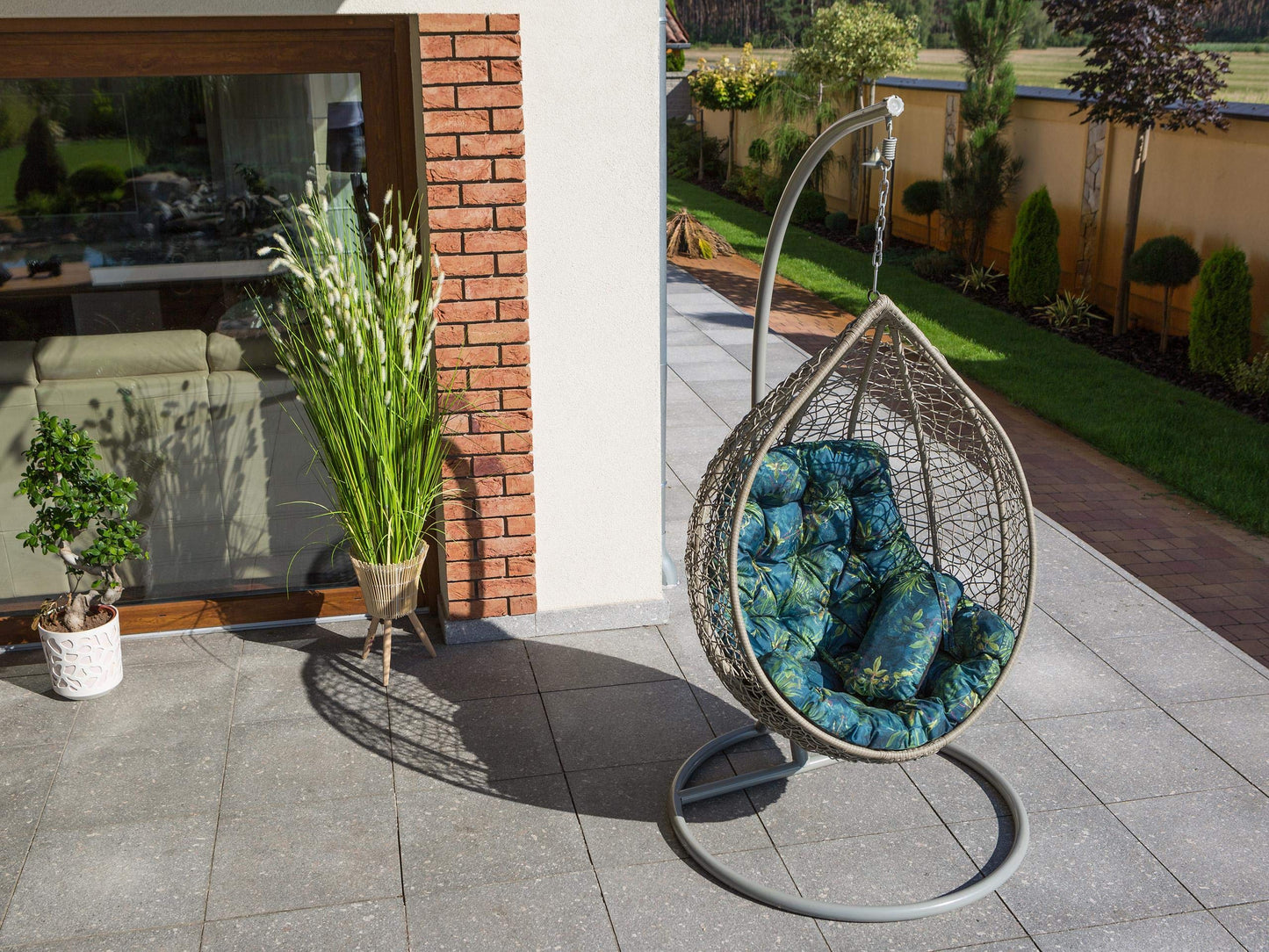 PillowPrim Hanging chair cushion, for polyrattan/rattan hanging swing, cushion, hanging basket, swing basket, back cushion in the color Green Grass.