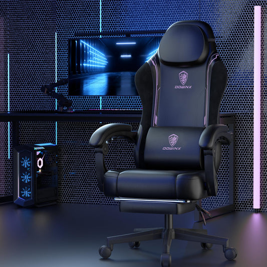 Dowinx Gaming Chair, Ergonomic PU Leather Gamer Chair with Lumbar Support, PC Chair with Widened Backrest, Supports up to 150 kg, Purple