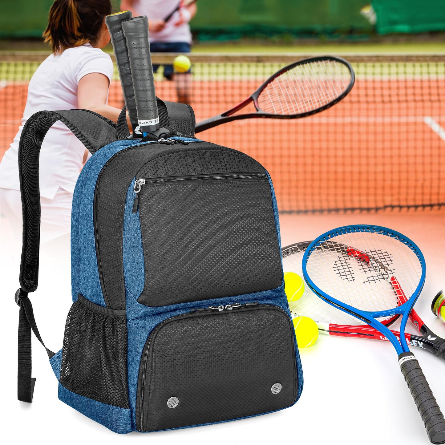 DSLEAF Tennis backpack with shoe compartment, tennis bag for 2 rackets with padded shoulder straps and separate ventilated shoe compartment for women and men
