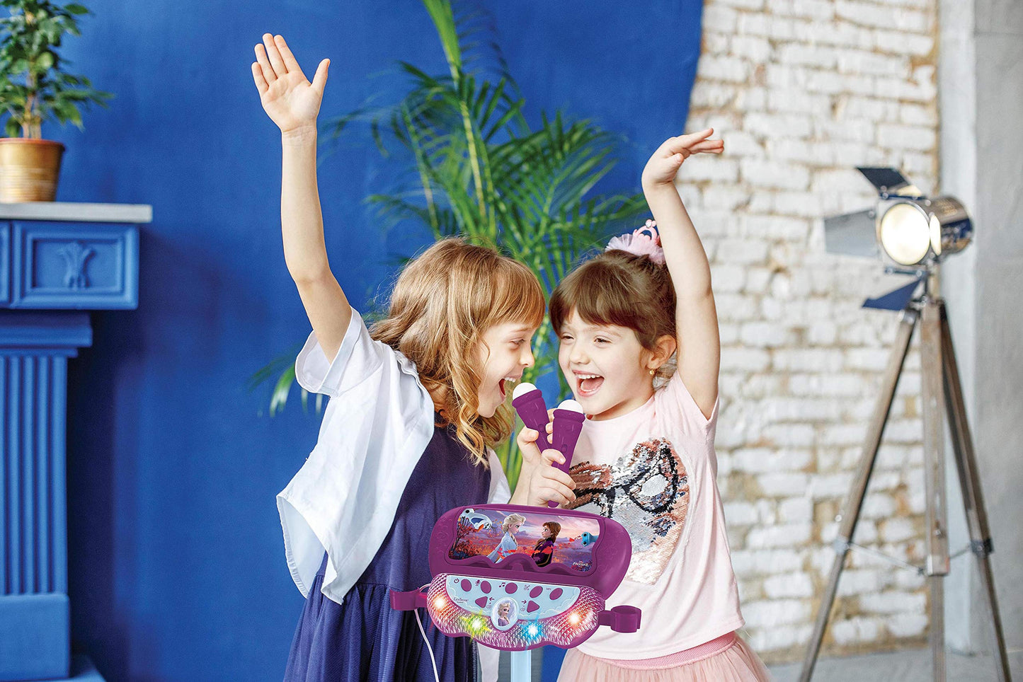 Lexibook, The Ice Queen, Illuminating Speaker on Stand for Kids, musical game, adjustable height, light effects, 2 microphones included, MP3 plug, Aux-in cable plug, purple, S160FZ.