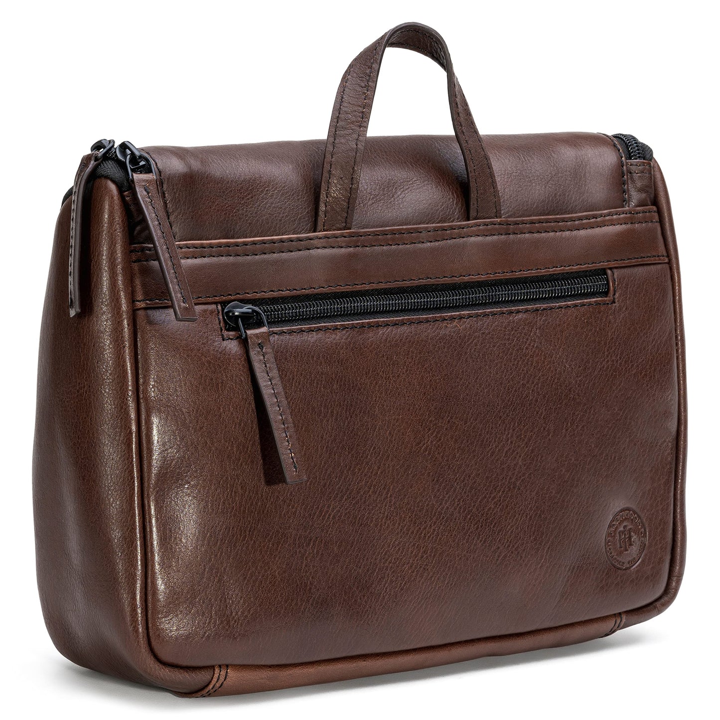 FARMHOOD Memphis Women/Men Leather Toiletry Bag | large cosmetic bag with hook for hanging | many compartments with zipper | Beauty case 27 cm with zipper on the back