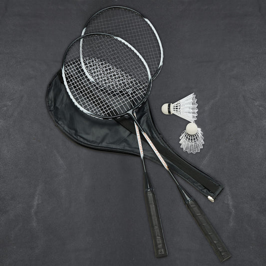 Relaxdays Badminton set with bag, 2 rackets, 10 shuttlecocks, shuttlecock game for children & adults, black/white