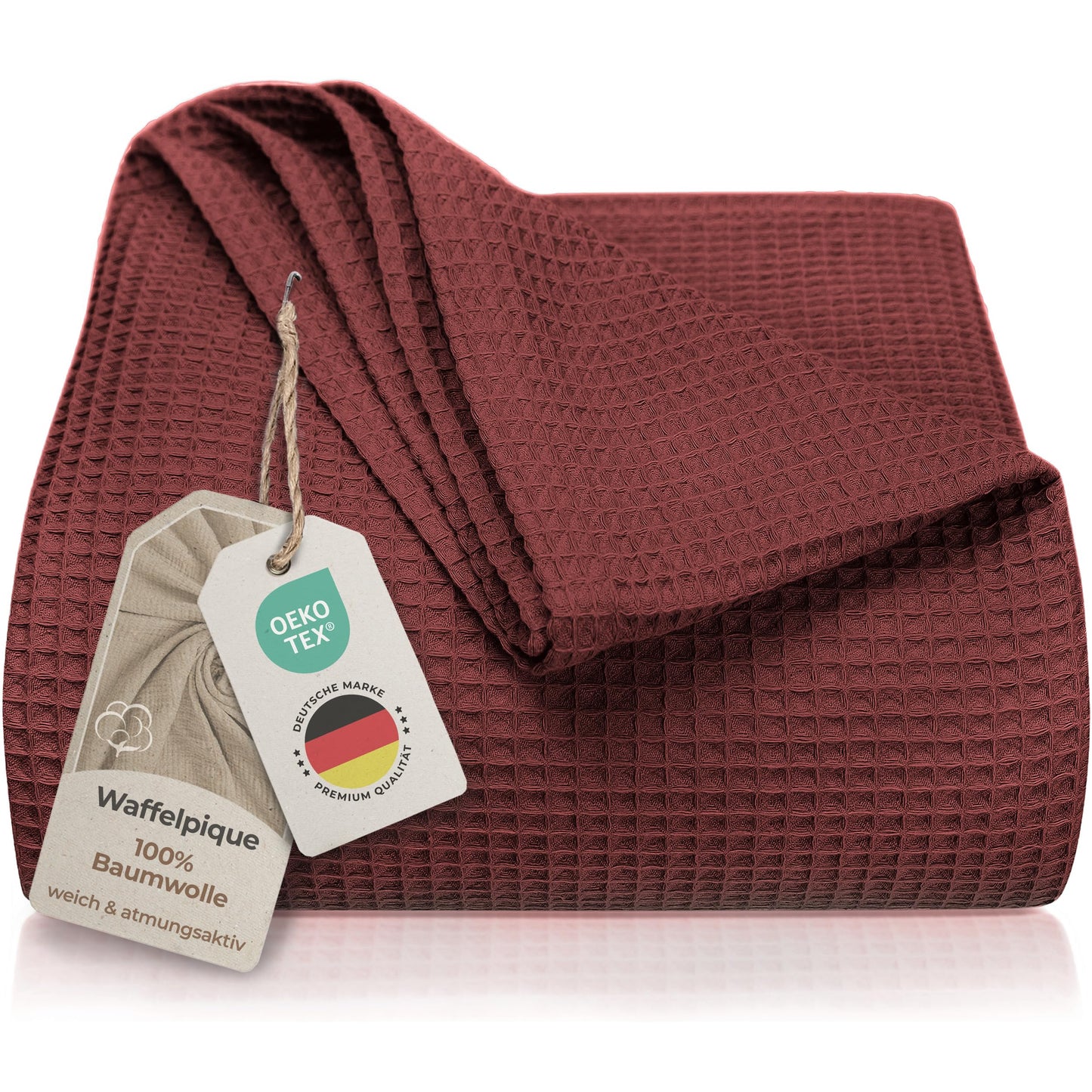 LAYNENBURG Premium daybed 240 x 260 cm XXL - waffle pique 100% cotton - light summer cover waffle pattern - cotton bed throw, sofa throw, couch throw - sofa blanket (mahogany)