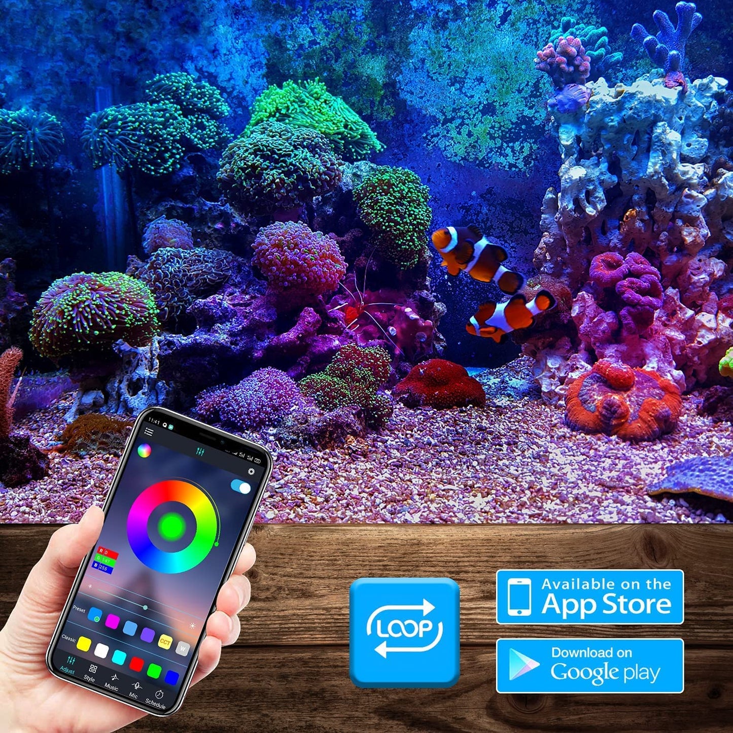 GreenSun aquarium lamp, aquarium lighting, LED aquarium light with app remote control, RGB multicolor, IP68 waterproof, for freshwater aquarium light 28cm