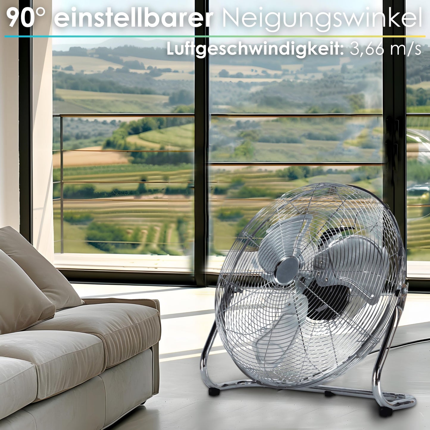Echo's floor fan | Ø46 cm | 102 m³/min air flow | 1,250 rpm | 3 speed levels | Power wind machine | Air cooler | Standing fan | Room cooler | Fan (full metal)