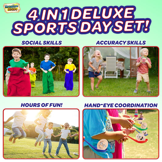 CreativePower outdoor games for kids set birthday party games for outside party tossing games garden games egg race sack race rings (deluxe sports day set)