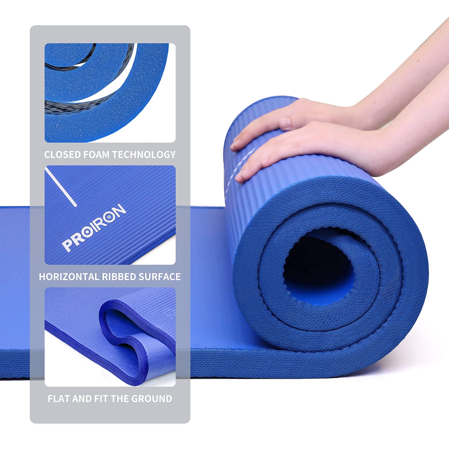 PROIRON gymnastics mat, home exercise mat with carrying strap, non-slip training mat, thick 10/15mm yoga mat and sports mat fitness mat Pilates mat for home training.