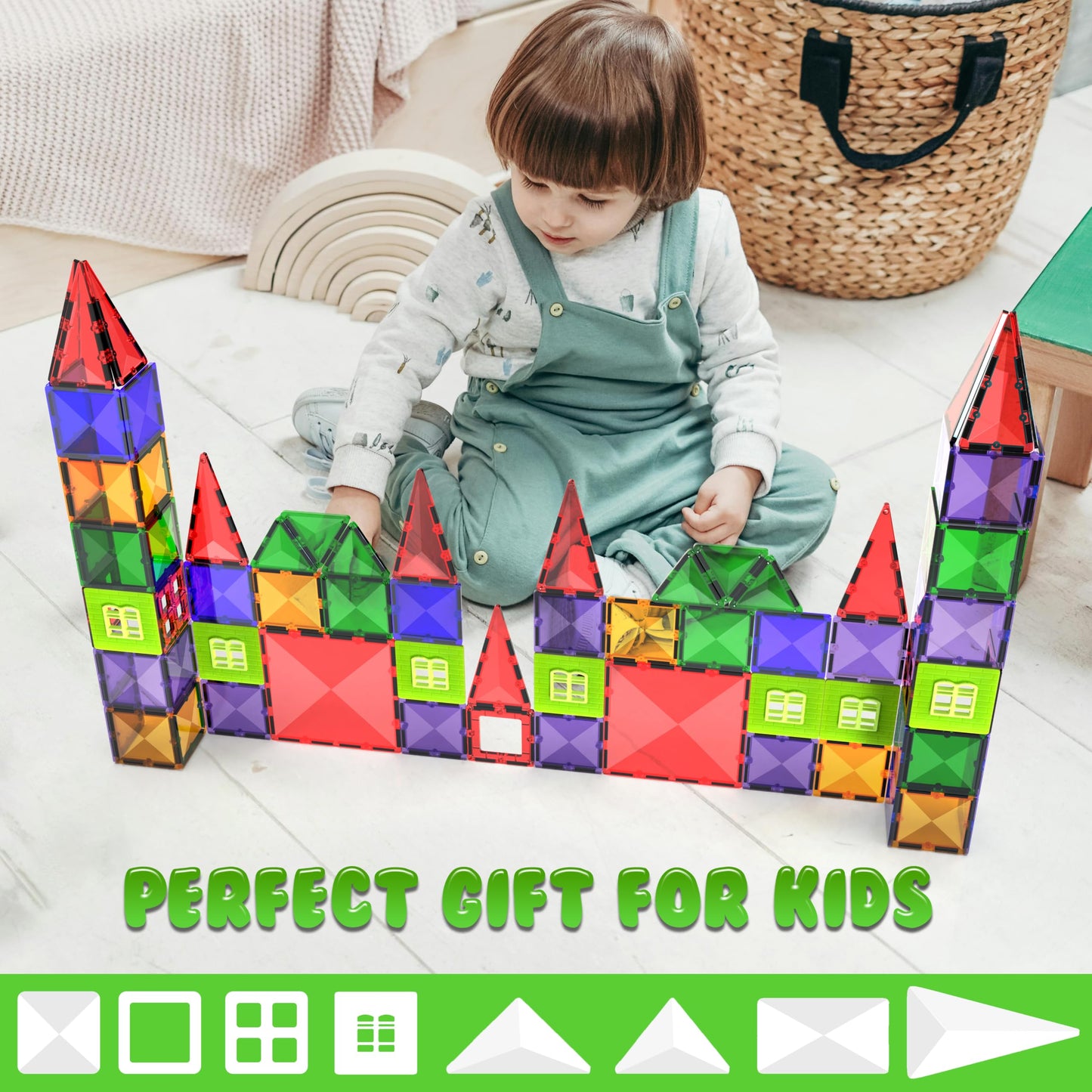 Desire Deluxe Magnetic Building Blocks Montessori Toy for Kids, Magnetic Blocks for Boys and Girls, Ages 3 4 5 6 7 8, 57pc Set