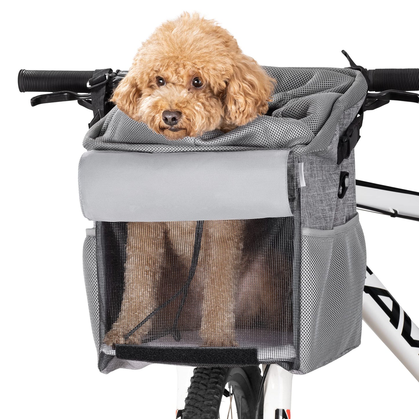 Navaris front bike basket for dogs up to 10kg - bike baskets for dogs and cats - dog bike basket, dog backpack, cat backpack - transport bag backpack - transport backpack grey