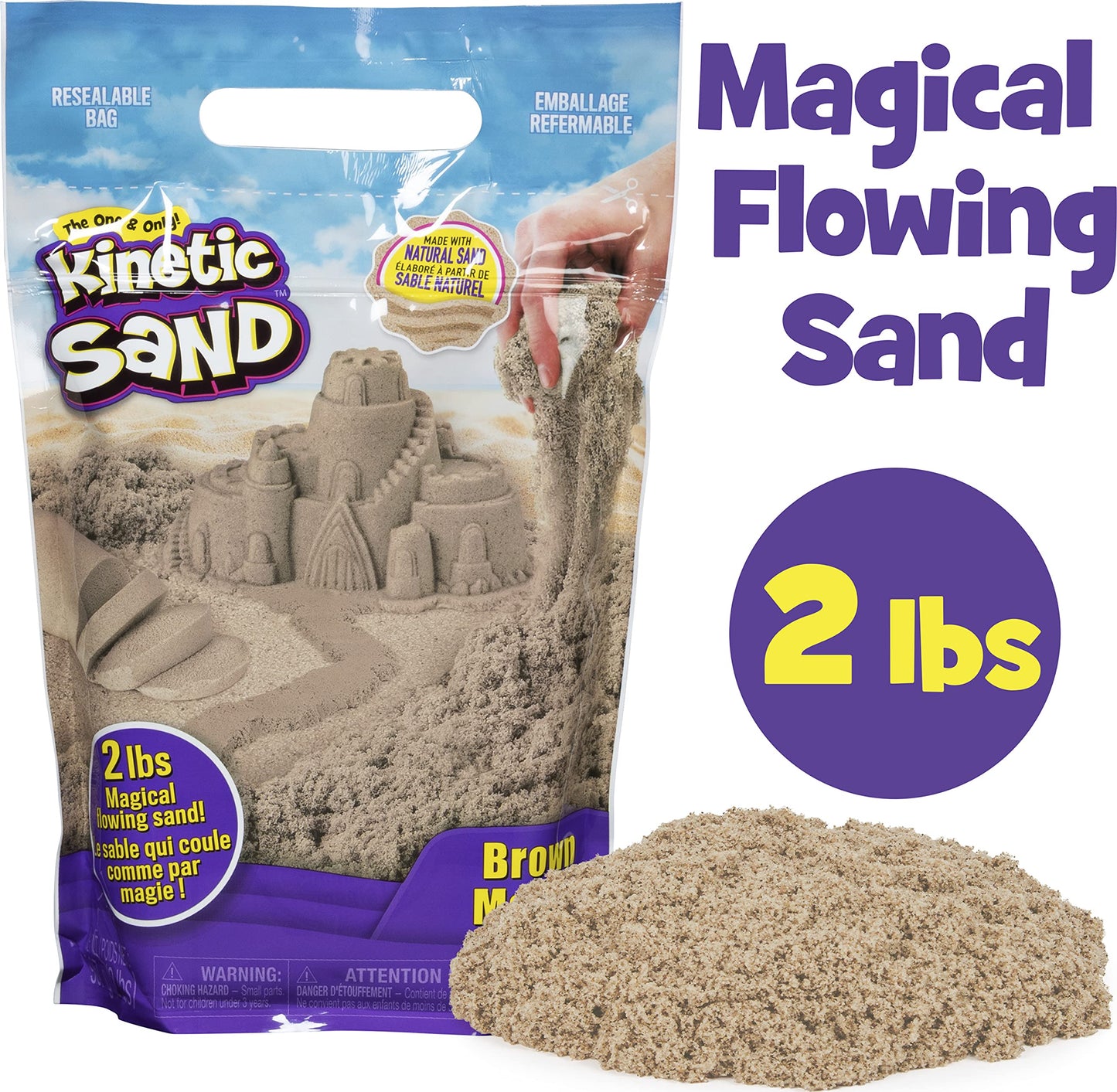 Kinetic Sand Construction Kit with 907 g Kinetic Sand & 907 g Bag of magical Indoor Play Sand natural brown