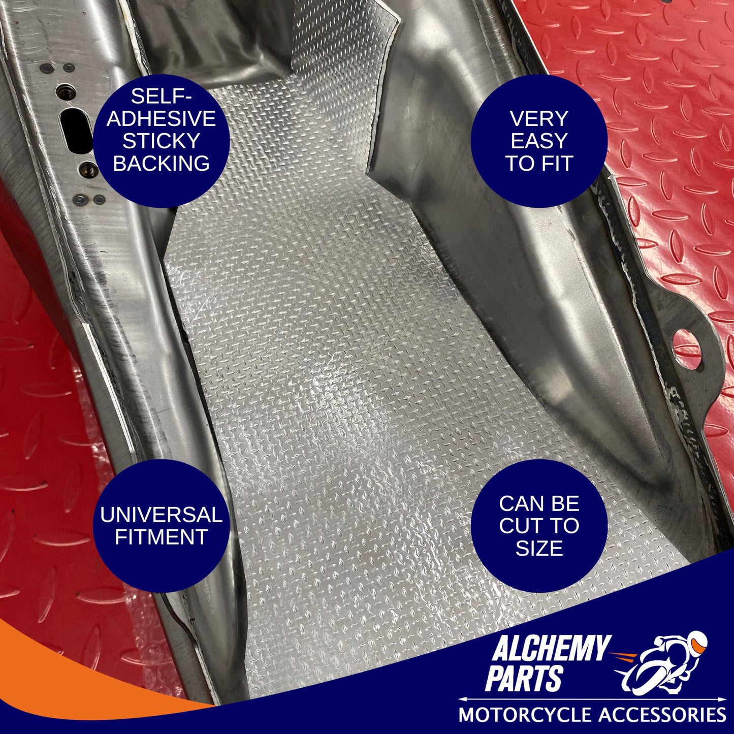 2 x self-adhesive heat shielding exhaust or engine aluminum reflective sheet 100cm x 33cm. Ideal for motorcycle fairings and cars.