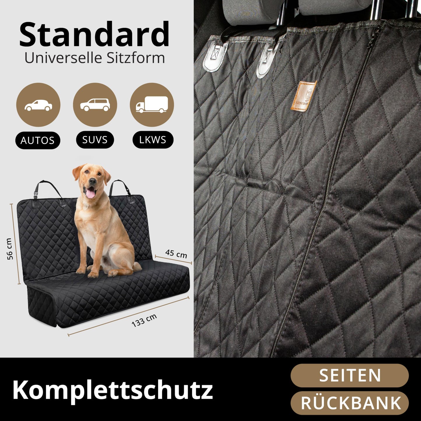 AMZPET ISOFIX Dog Car Seat Cover - Waterproof, Scratch-resistant, Non-slip, Washable (133 x 56 cm)