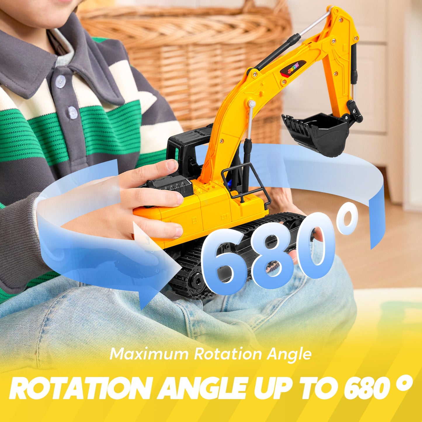 JOYIN Remote Control Excavator Toy for 3 4 5 6 7 8 9 Year Old Boy, 2.4 GHz Excavator RC Toy Cars with Light and Sound, Birthday Gift
