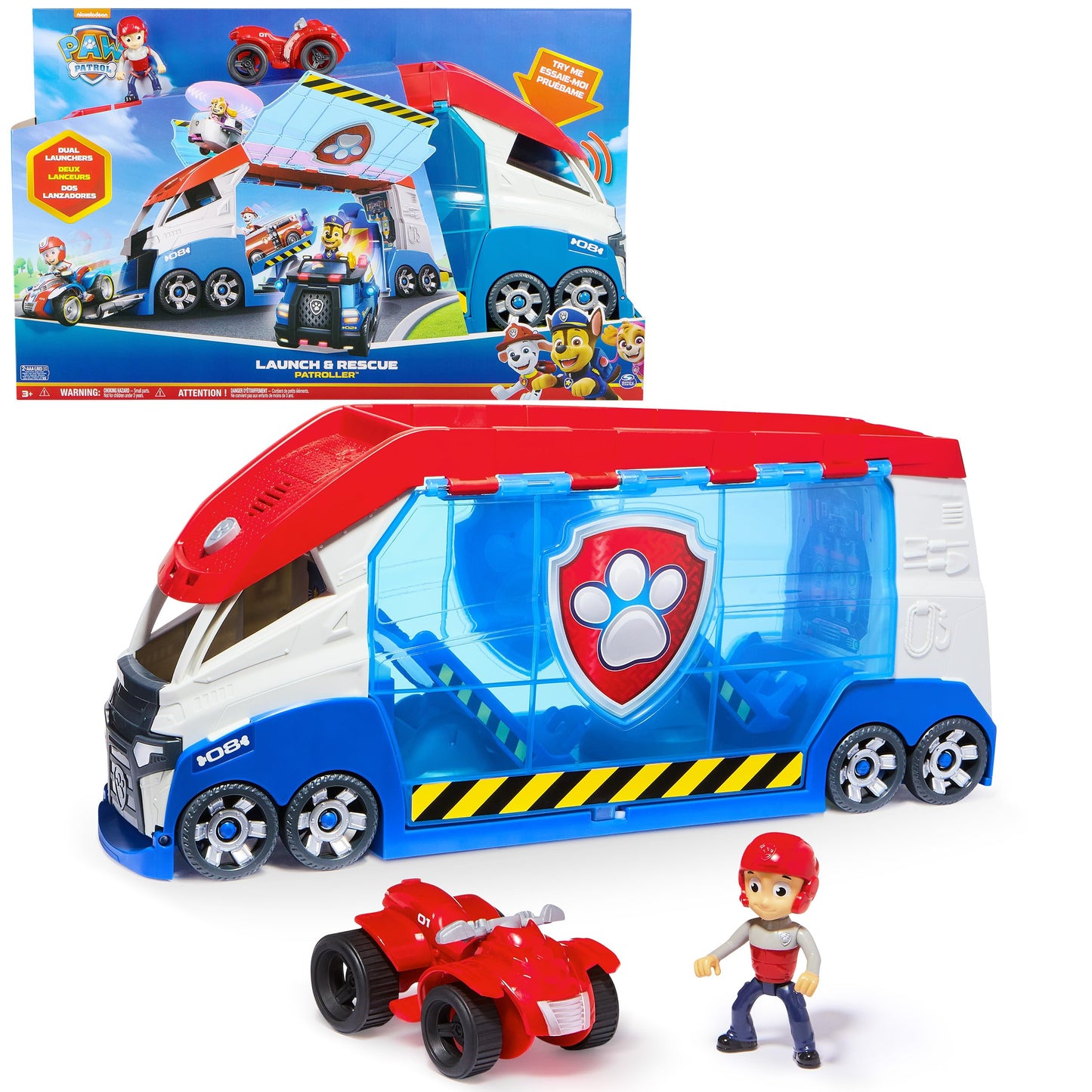 PAW Patrol - Launch'n Rescue PAW Patroller team vehicle with new features, including Ryder figure and 1 base vehicle, toy suitable for children aged 3 years and older.