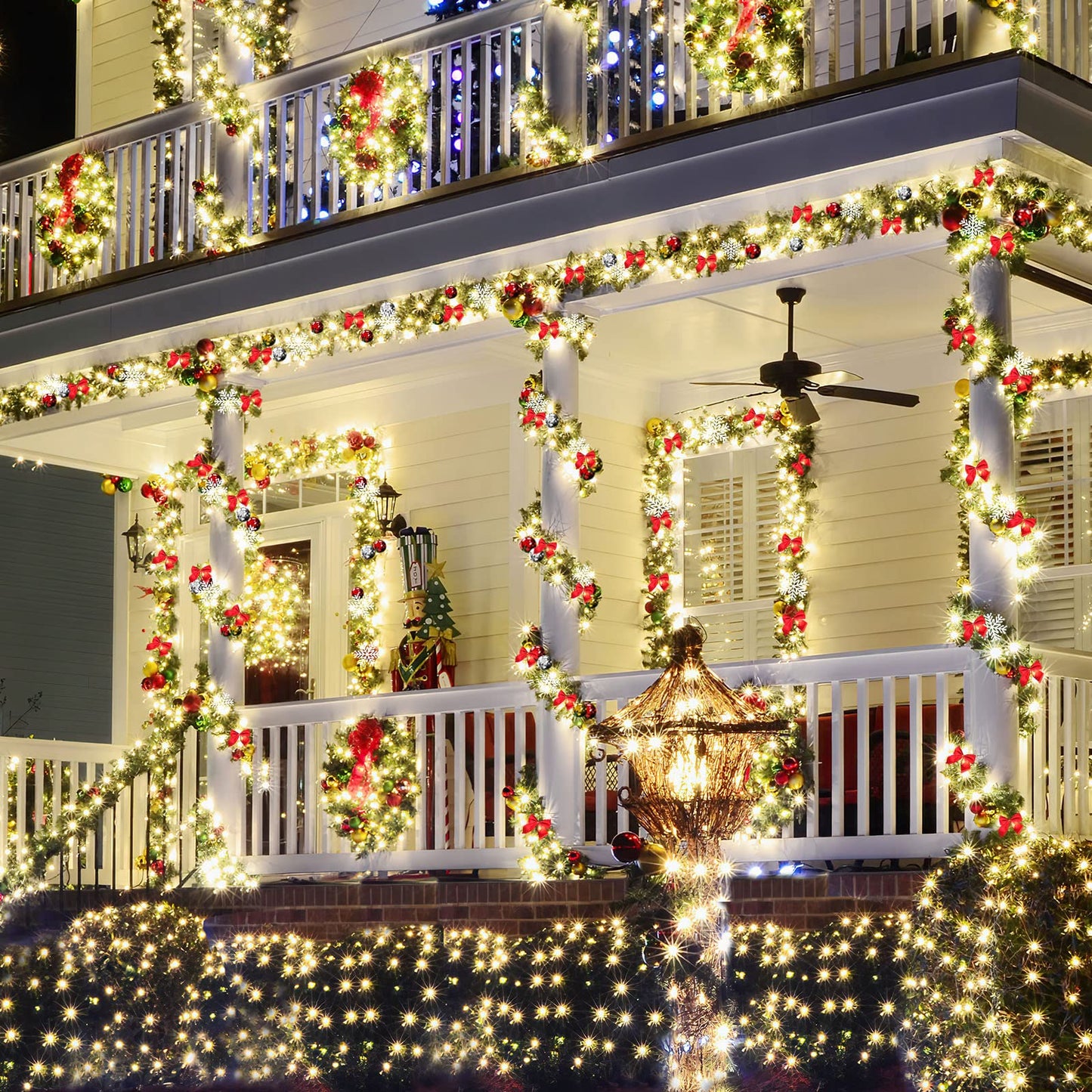Cecaylie Pine Garland 5M, Christmas Garland green with 100 LED lights, Warm White, for indoor decoration fireplace staircase wall door outside, Artificial Pine Garland
