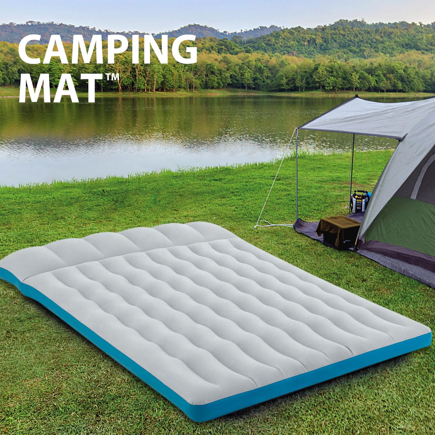 Intex 67999 - Inflatable Double Camping Mat, Laminate, Gray and Light Blue, 127 x 193 x 24 cm.