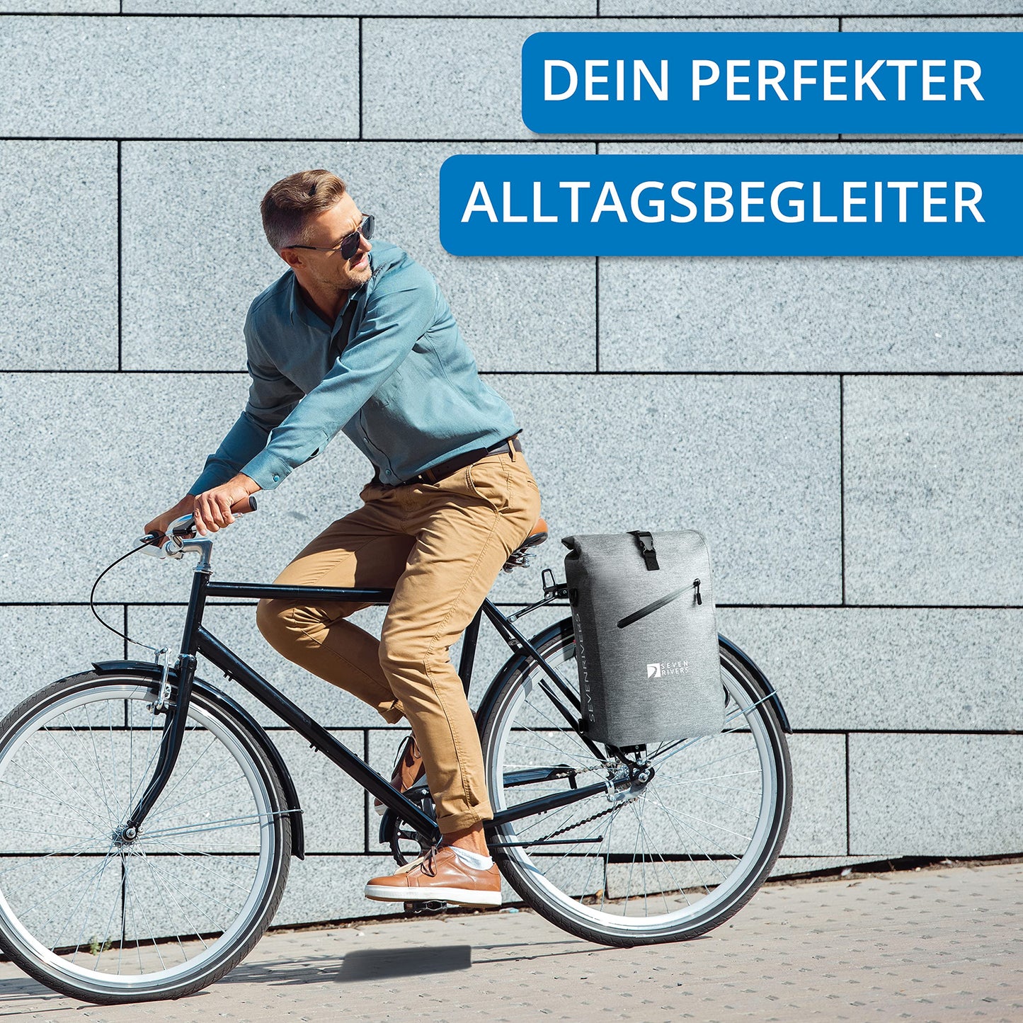 SEVENRIVERS 3 in 1 bike bag - backpack, luggage carrier bag & shoulder bag in one - waterproof & PVC free - incl. laptop bag (24L) (gray)