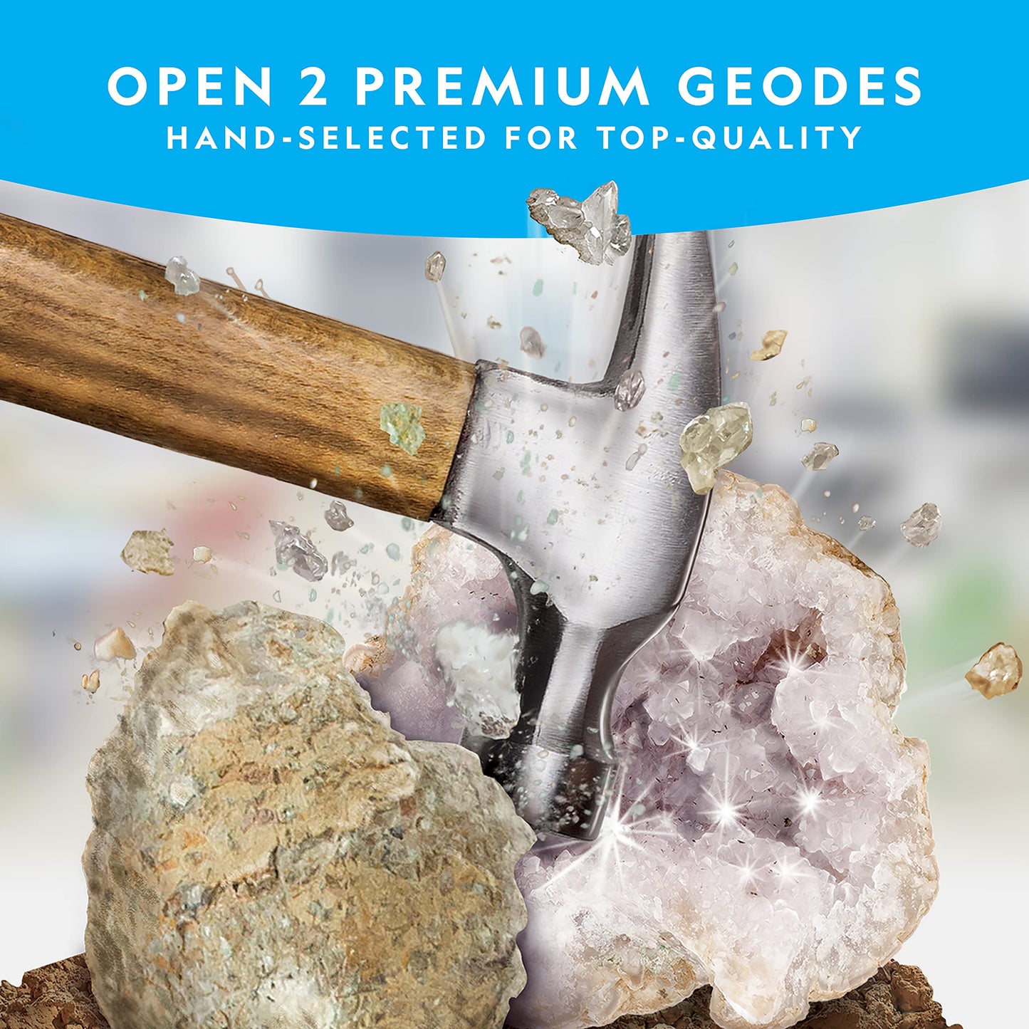 NATIONAL GEOGRAPHIC Gemstones and Fossils Set - 300-piece set with geodes and real fossils - Rose Quartz, Jasper, Aventurine - Many more crystals and gemstones for kids.