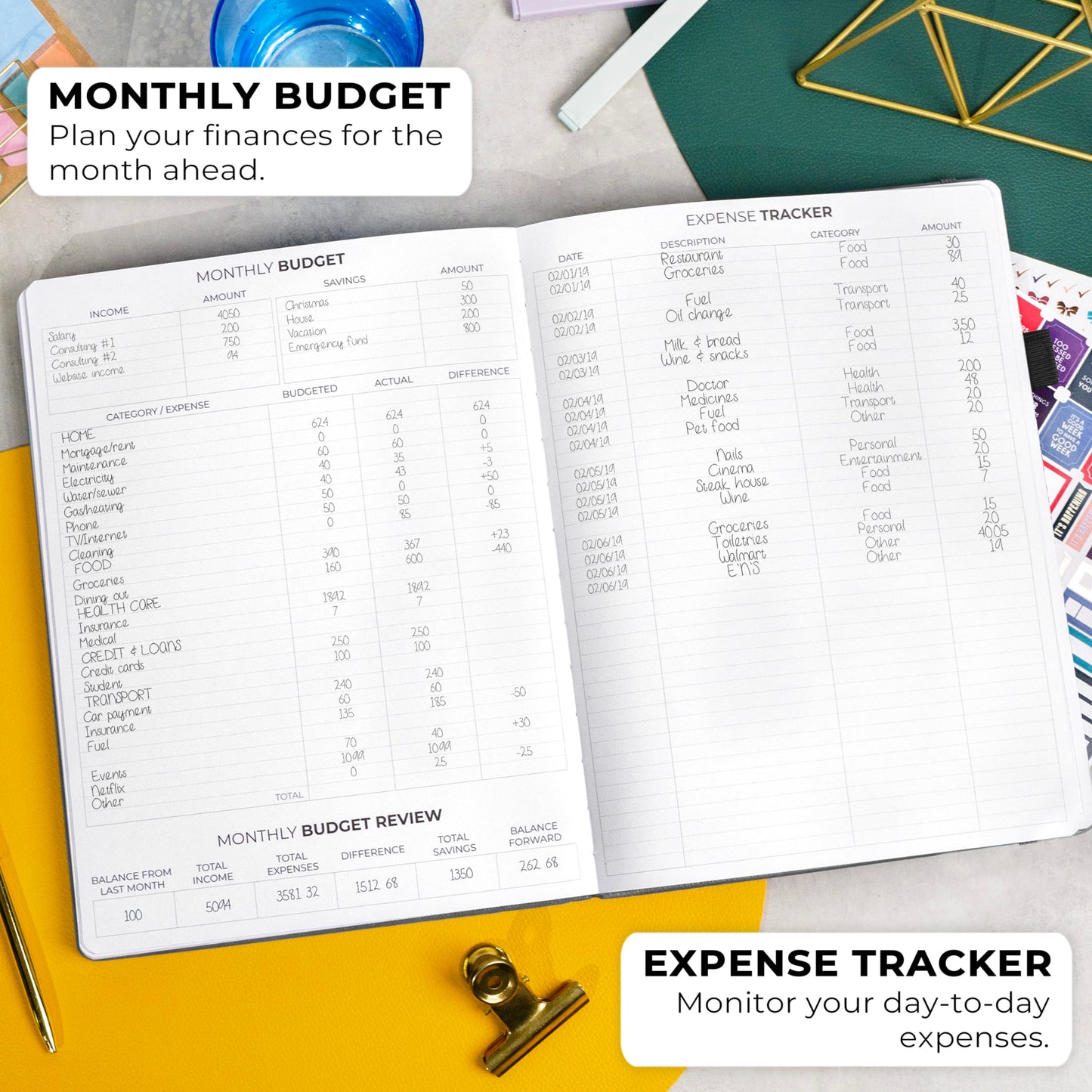 Clever Fox Planner PRO Premium Edition - Luxurious weekly and monthly planner + budget planner for productivity and goal achievement, undated, storage box, lasts for 1 year, Silver Black