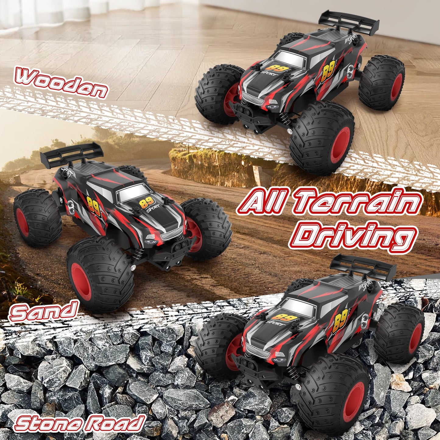 Fivejoy Remote Control Car for 3 4 5 6 7 8 years old, 20KM/H RC Off-Road Car, 2WD All Terrain 2.4GHz RC Truck with 2 batteries, Car Toy for 3 4 5 6 7 8 boys, Toy Gift for Kids.