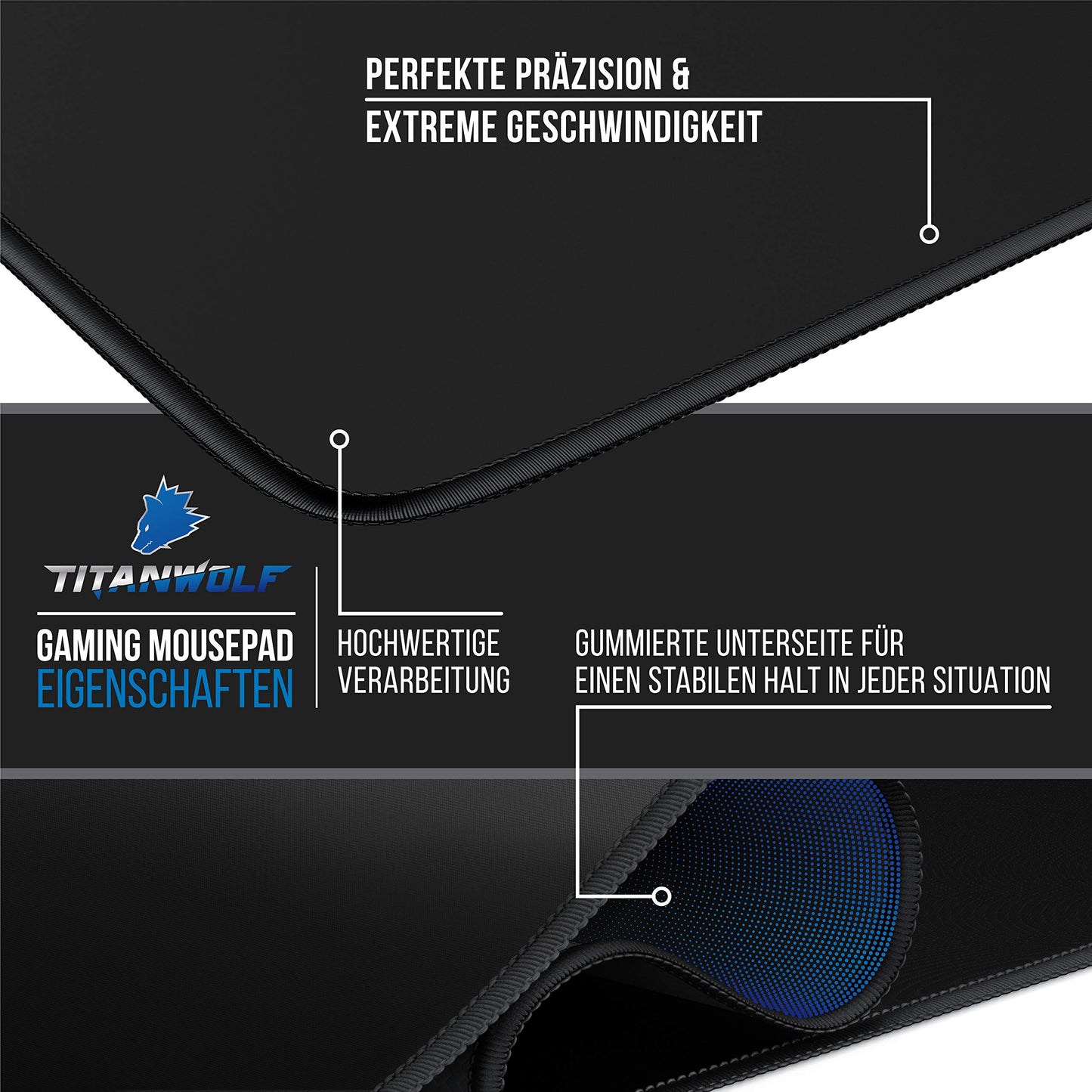 Titanwolf - Oversize Mousepad Gaming Titanwolf 1200x600mm XXXL Mousepad large with motif desk pad Large Size - improves precision and speed XXL e.g. for Logitech mouse and keyboard.