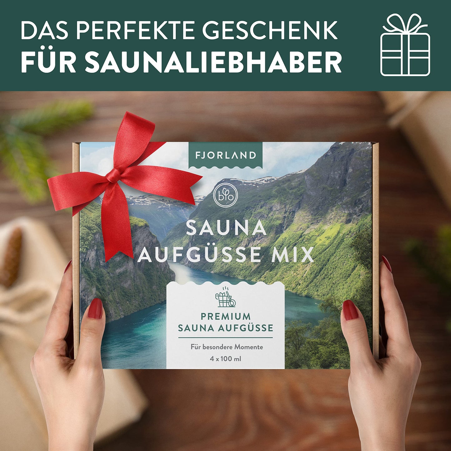 Fjorland Sauna infusion Set organic 4 x 100 ml sauna scents gift set - Essential sauna infusions in high-quality gift box