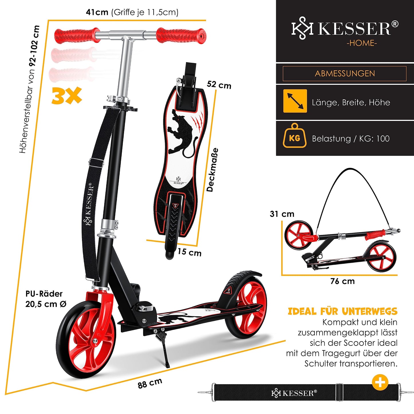 Kesser® Scooter Roller Children's Scooter City Scooter Push Scooter Kick Scooter Kickscooter | Panther (White)