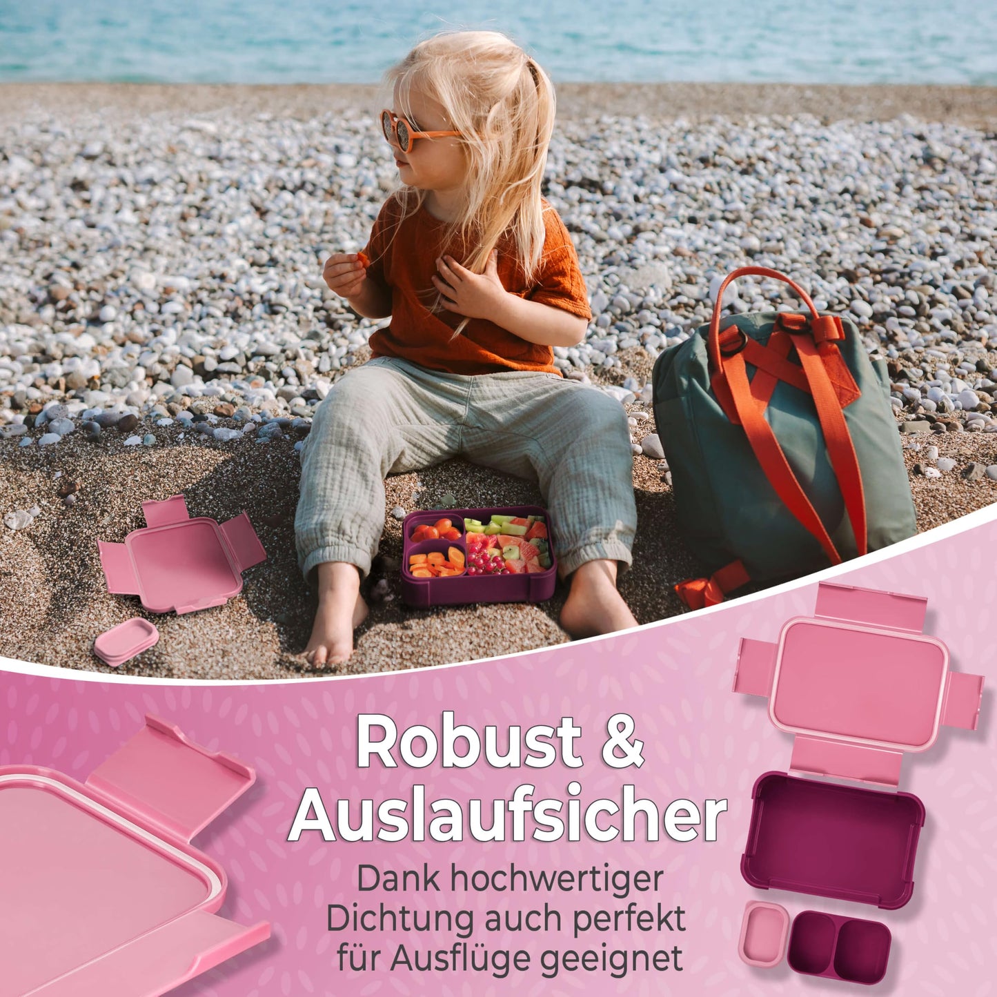 My Vesperbox - Mini Lite - Bento Box for Kids - Lunchbox - extremely durable - ideal for kindergarten and school (Pink-Purple)