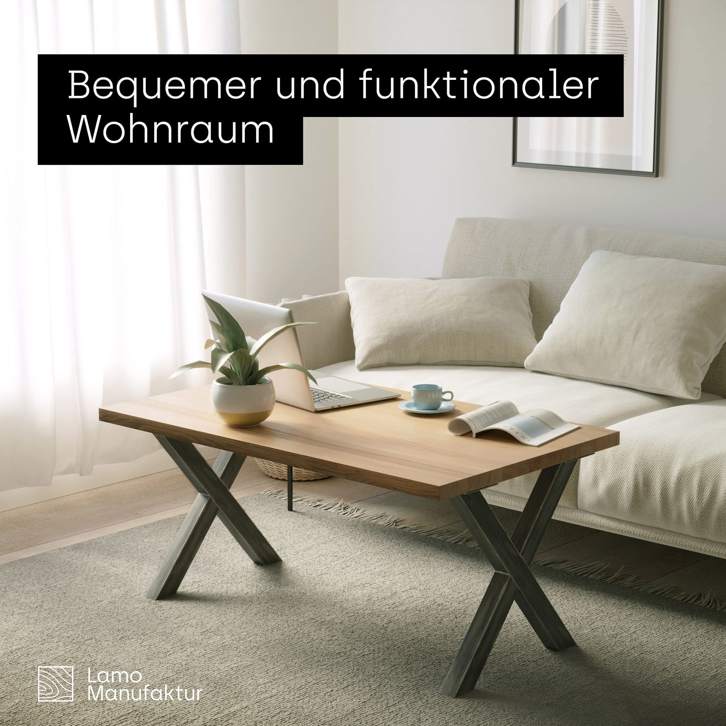 LAMO Manufacturer Table Legs for Dining Table | Desk, Light Mark | Square profile 60x60 mm, Table frame 60x72 cm (WxH), Raw steel with clear lacquer | 2 pieces, LTS-03-G-CC-0000