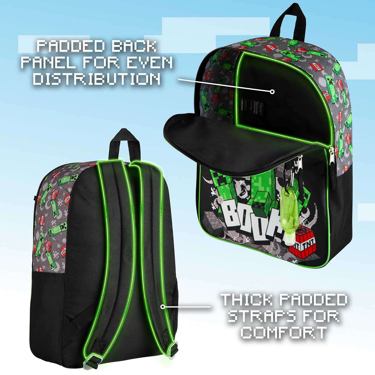 Minecraft backpack kids school bag set with lunch bag and pencil case, multicolored, one size, school bag set