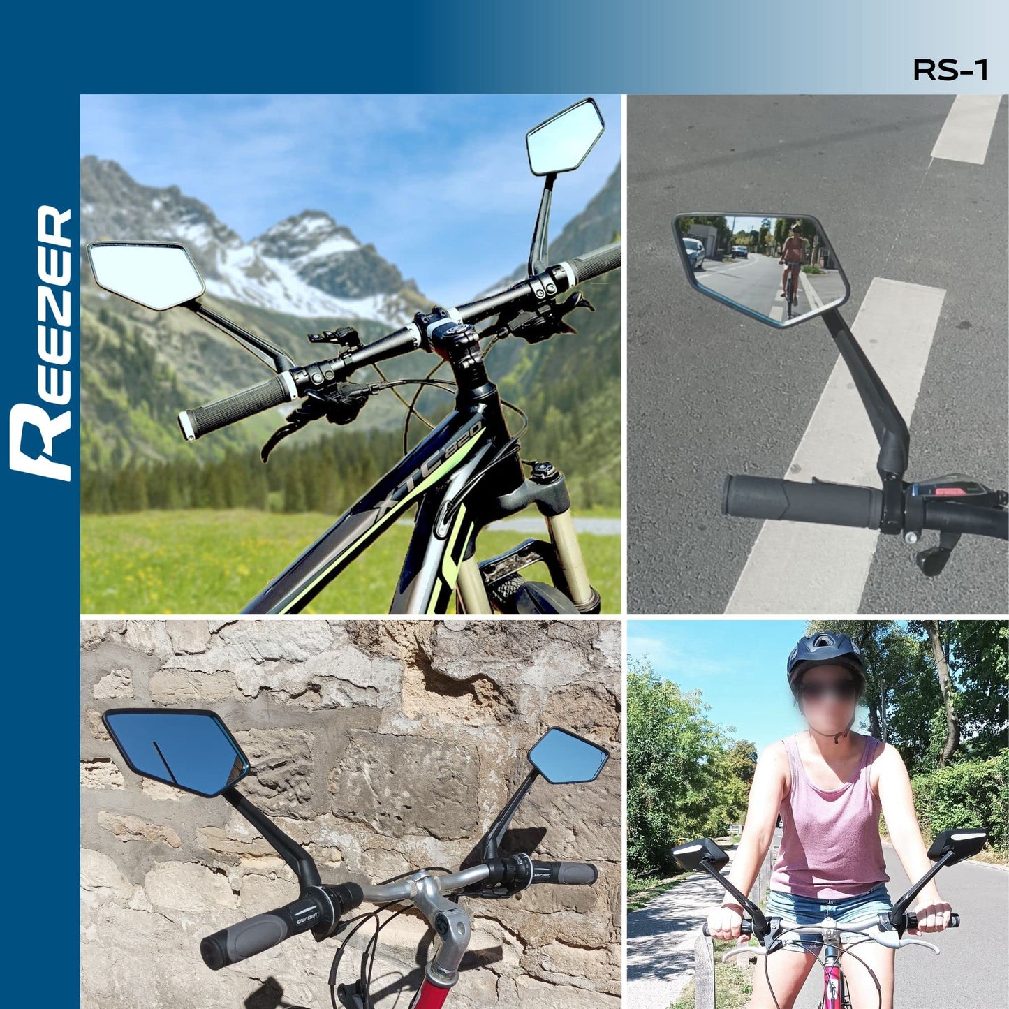 REEZER Bike Mirror right with extra large mirror surface - 360° adjustable bike mirror for E-bike & E-scooter handlebars - rearview mirror compatible with all models - E-bike accessory - RIGHT