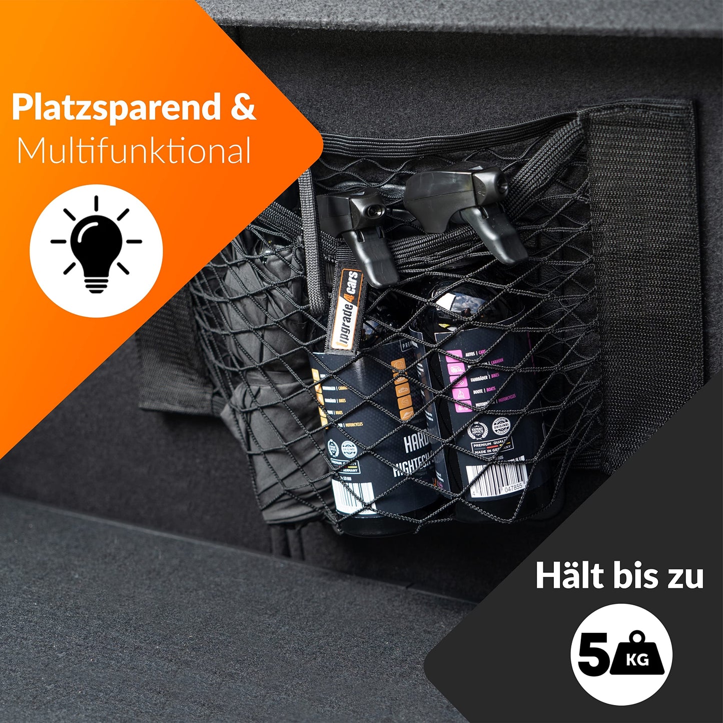 Upgrade4cars Trunk Net Bag Velcro | 4 Car Organizer Nets 40 x 25 cm | Elastic Automotive Storage Net Universal | Car Interior Accessory Gadget