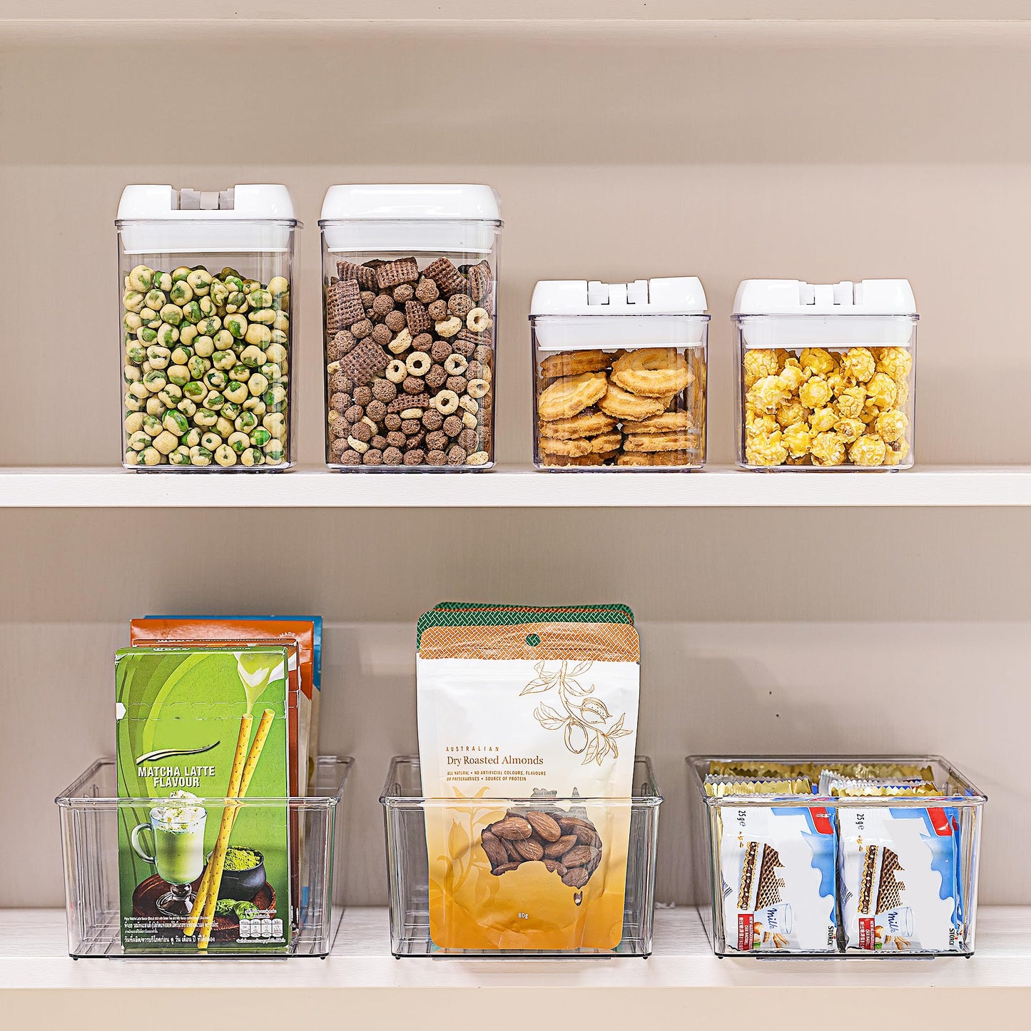 Vtopmart 2 Pack Refrigerator Organizer with 4 compartments, BPA-Free Kitchen Stackable Food Storage Box for tea bags, snacks, spices