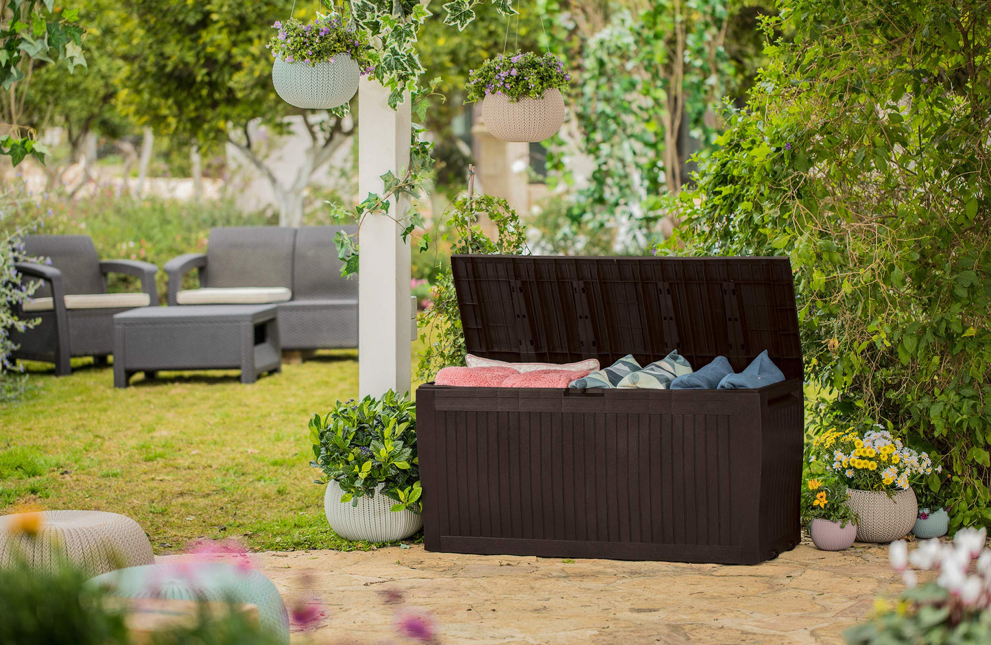Koll Living cushion box / storage box 270 liters, 100% waterproof with ventilation, no bad smell / mold, modern wood look, lid can support up to 250 KG (2 people)