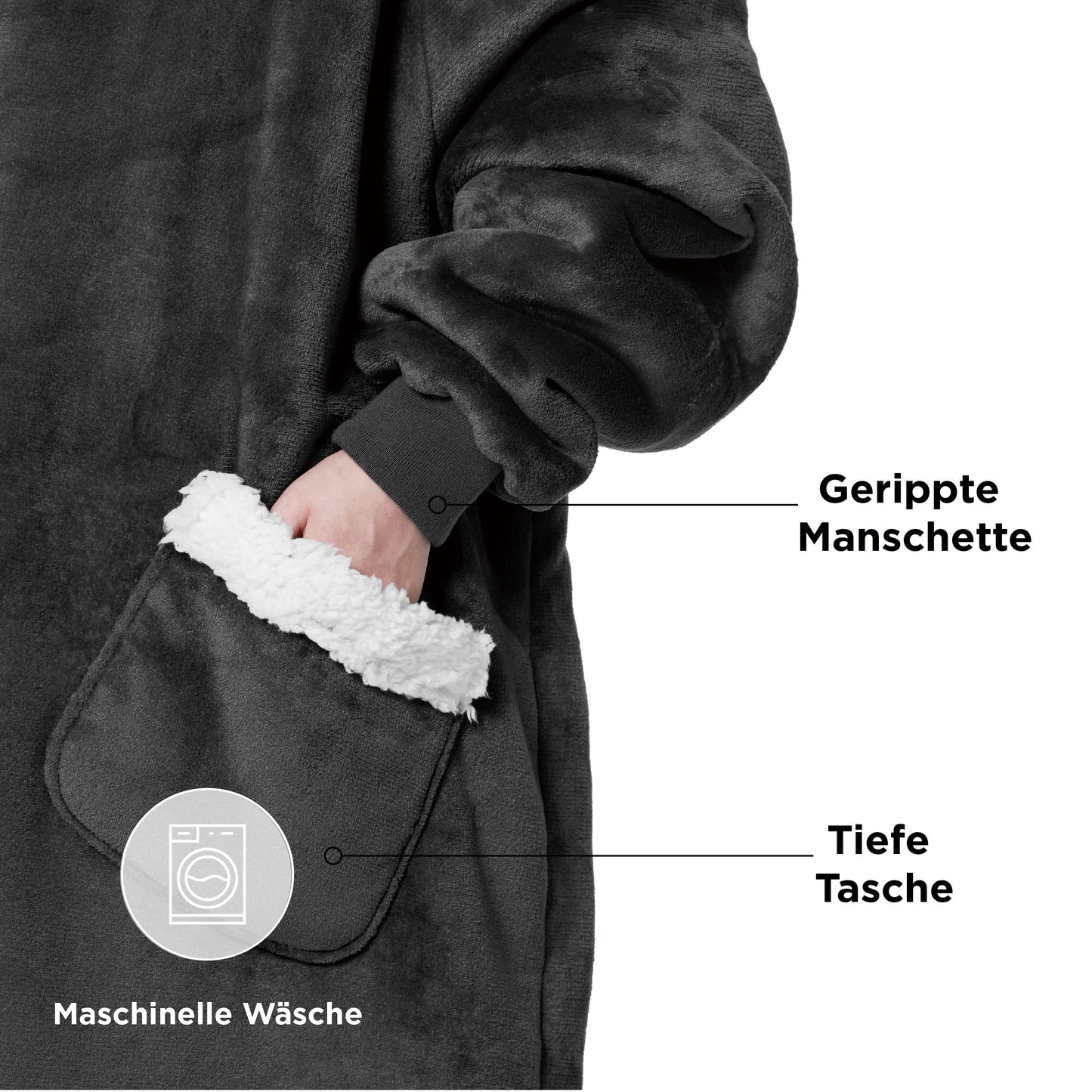 BEDSURE Hoodie Blanket with Sleeves and Hood - Sherpa Blanket Sweatshirt as Gifts for Women, Oversized Cozy Sweater for Ladies, Wearable Blanket for Adults Anthracite 95x83 cm