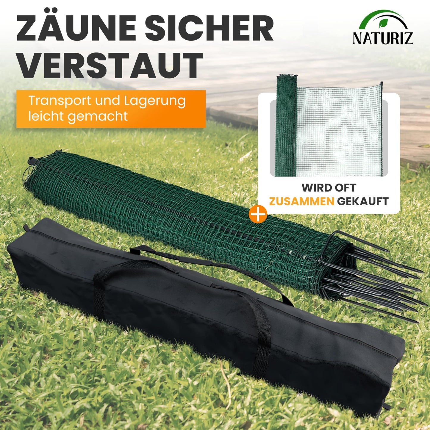 NATURIZ® Premium Fence Bag for 15 to 25m - versatile for camping, tent, or electric fence with 900D Oxford material (125x20x18cm)