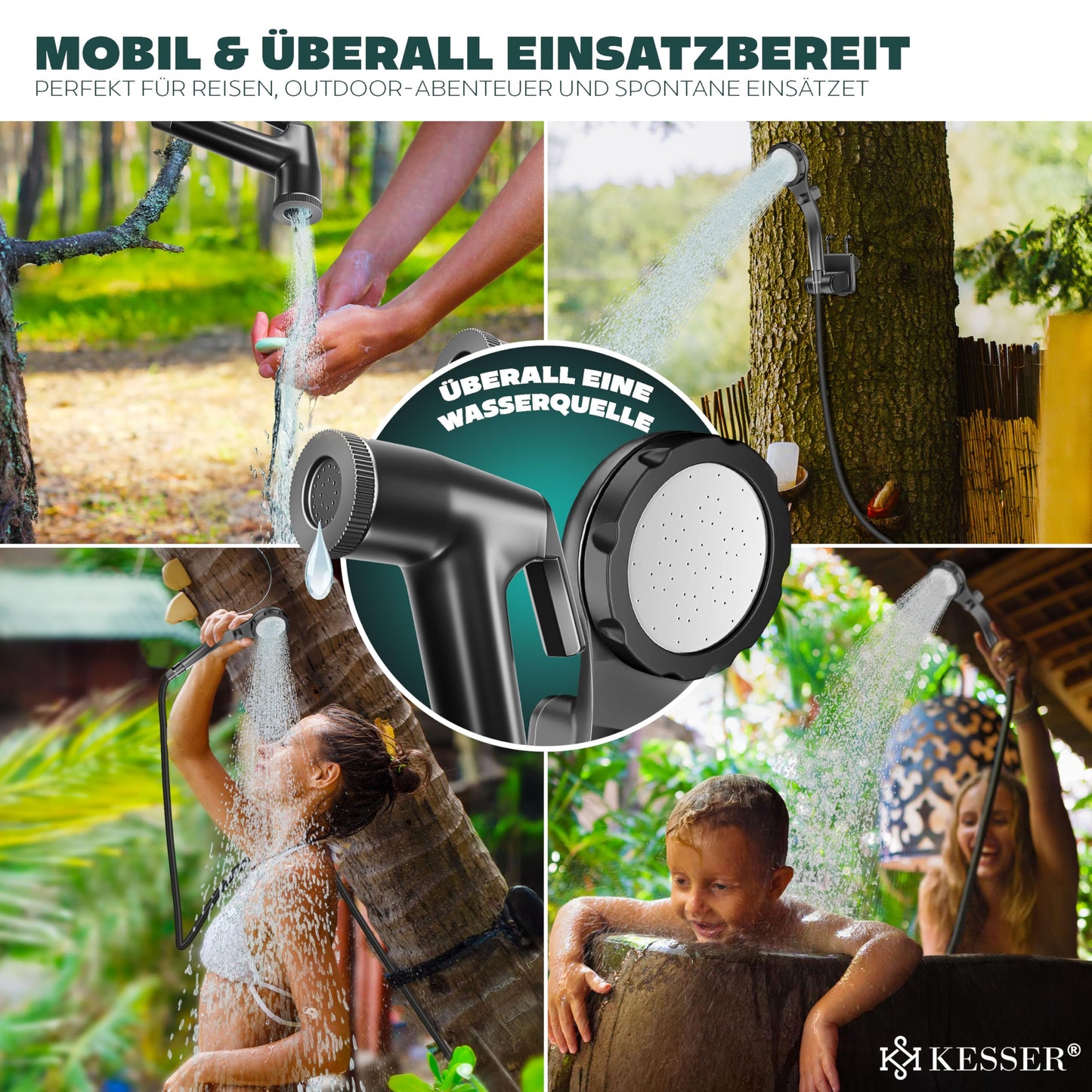 KESSER® Camping Shower Solar Shower with Pump & Rechargeable Battery 8000mAh Portable Shower | Camping Shower Set including adjustable Shower Head, 2m Hose, Spray Gun, Holder & 20L Water Tank